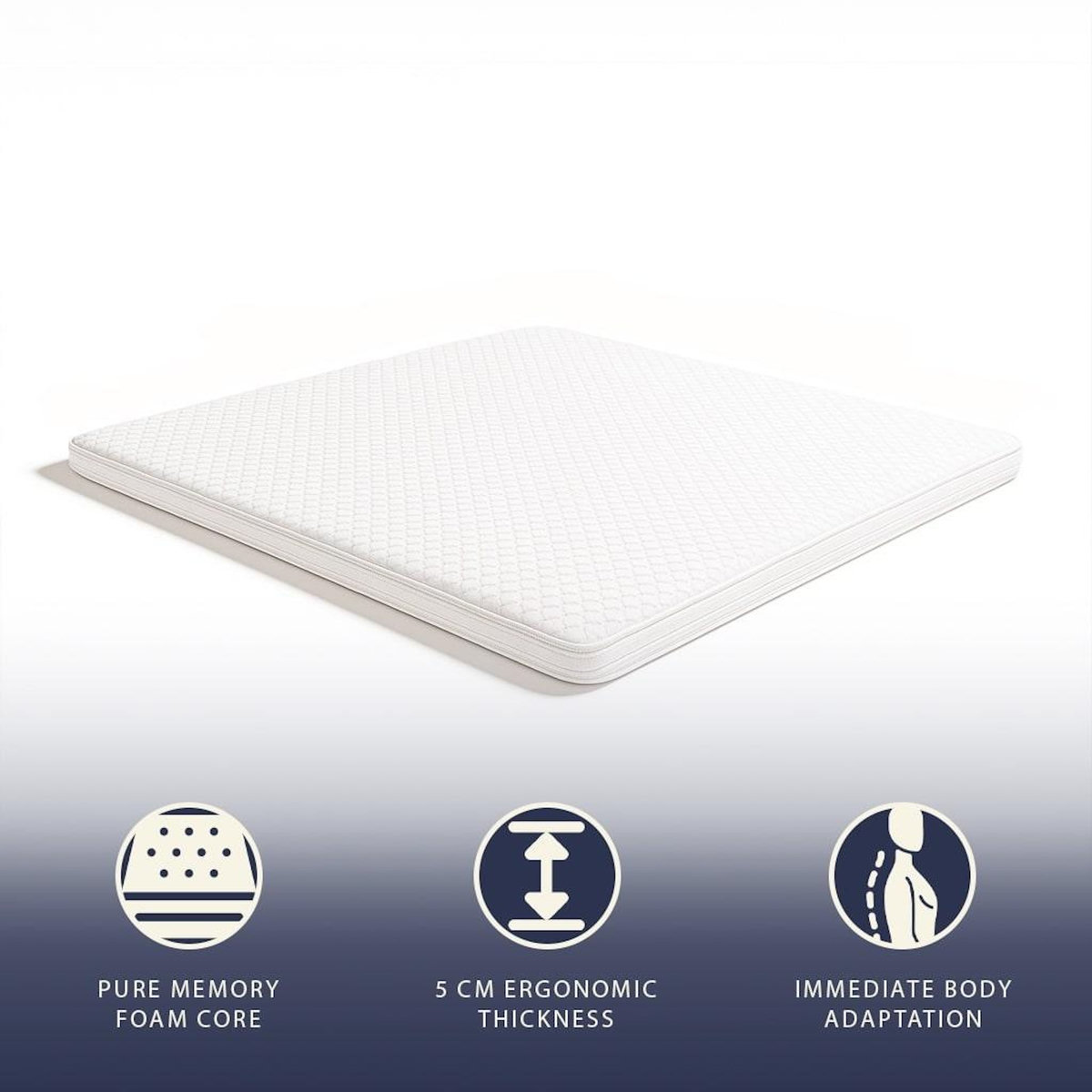 THE WHITE STONE Surmatelas 80x190 cm en Mémoire de Forme Pure | Hauteur 5 cm | Respirant & Hypoallergénique | Fabriqué en Italie | Correcteur de Matelas