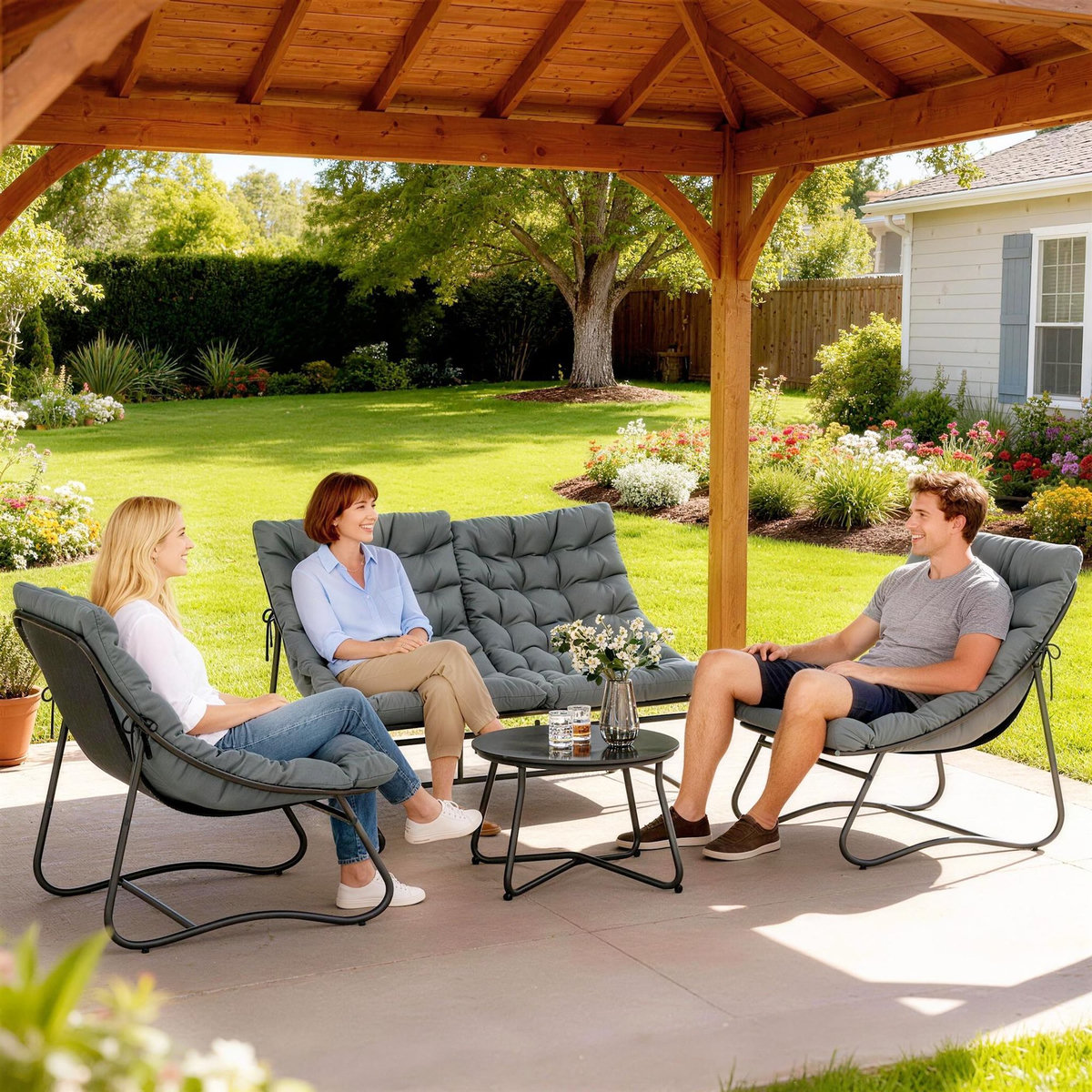OUTSUNNY Salon de jardin 4 places 4 pièces grand confort