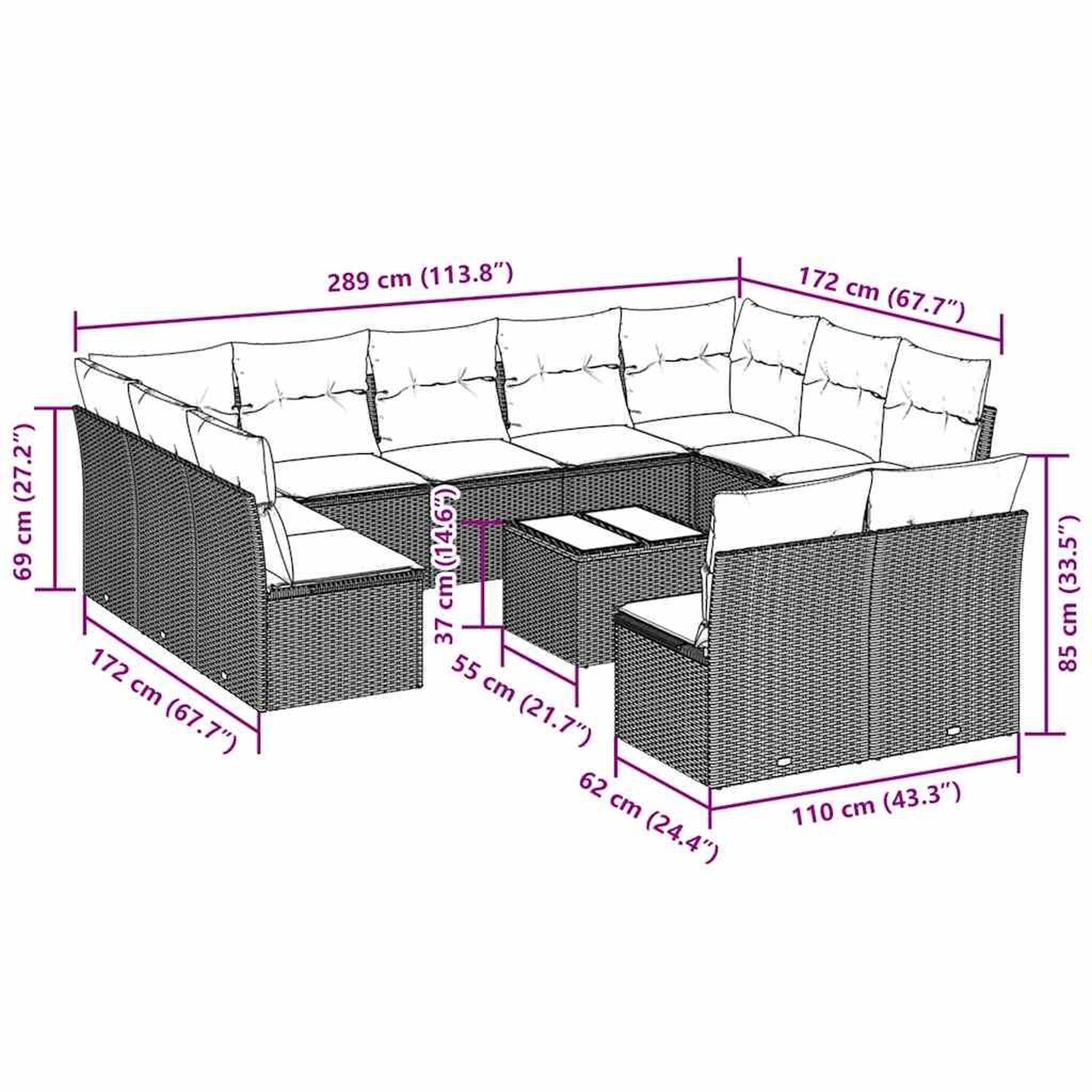 Voir la diapositive 3 : VIDAXL Salon de jardin avec coussins 12 pcs gris clair resine tressee