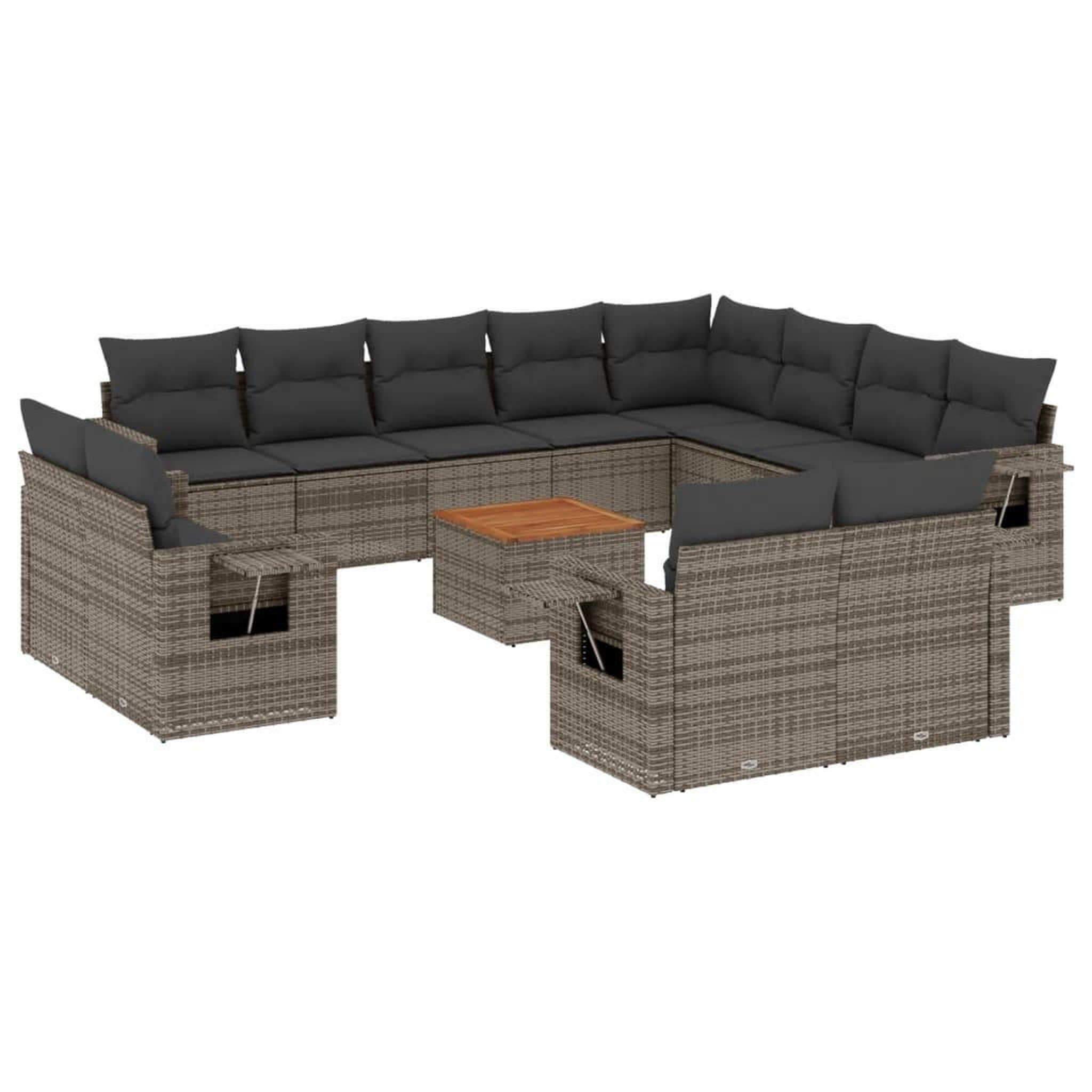 Voir la diapositive 2 : VIDAXL Salon de jardin avec coussins 13 pcs gris resine tressee