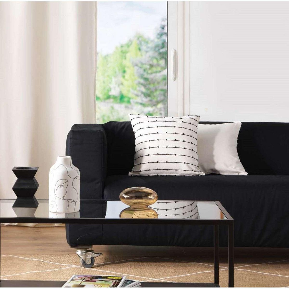 Douceur d'Intérieur Coussin déhoussable CANNA - Coton recyclé et fils coupés - 45 x 45 cm - Ecru