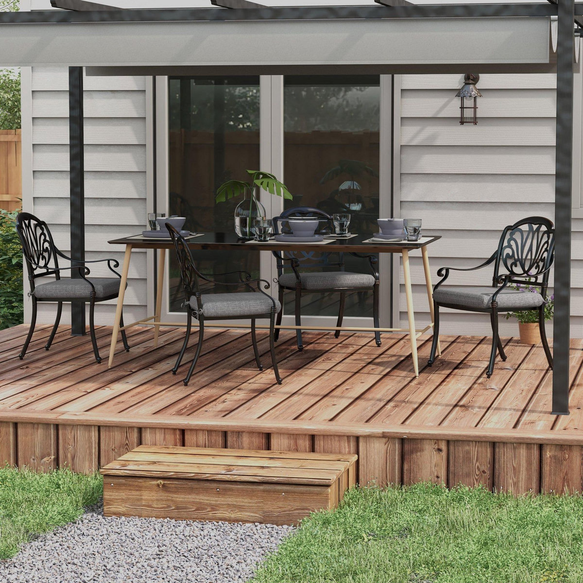 OUTSUNNY Lot de 4 coussins galettes de chaises fauteuils de jardin dim. 47 x 47 cm ép. 7 cm tissu déperlant gris