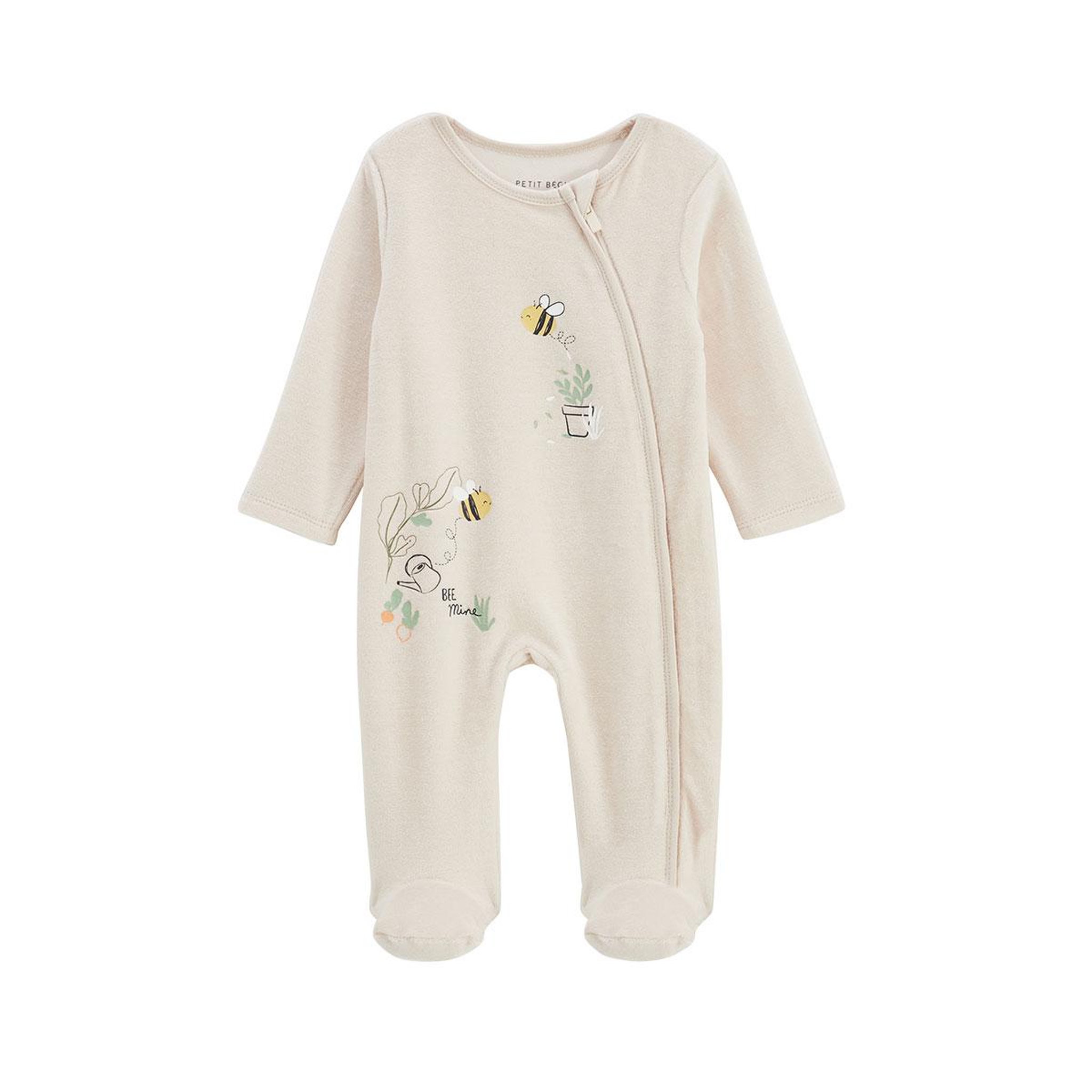 Petit Béguin Pyjama bébé en velours ouverture zippée eden. Coloris disponibles : Beige