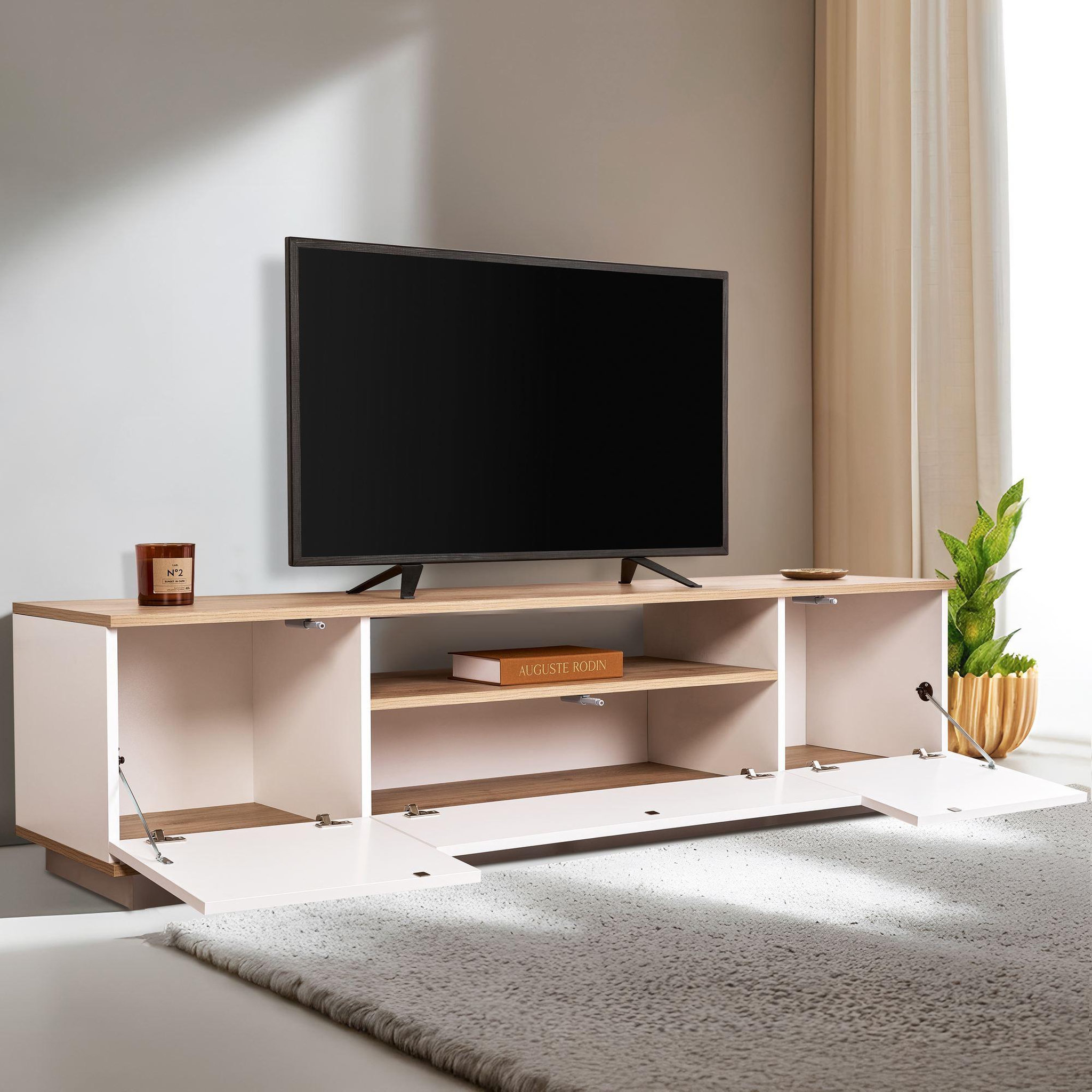 Voir la diapositive 4 : Habitat et Jardin Meuble tv en bois  veramont  - 180 x 44 x 44 cm - marron clair