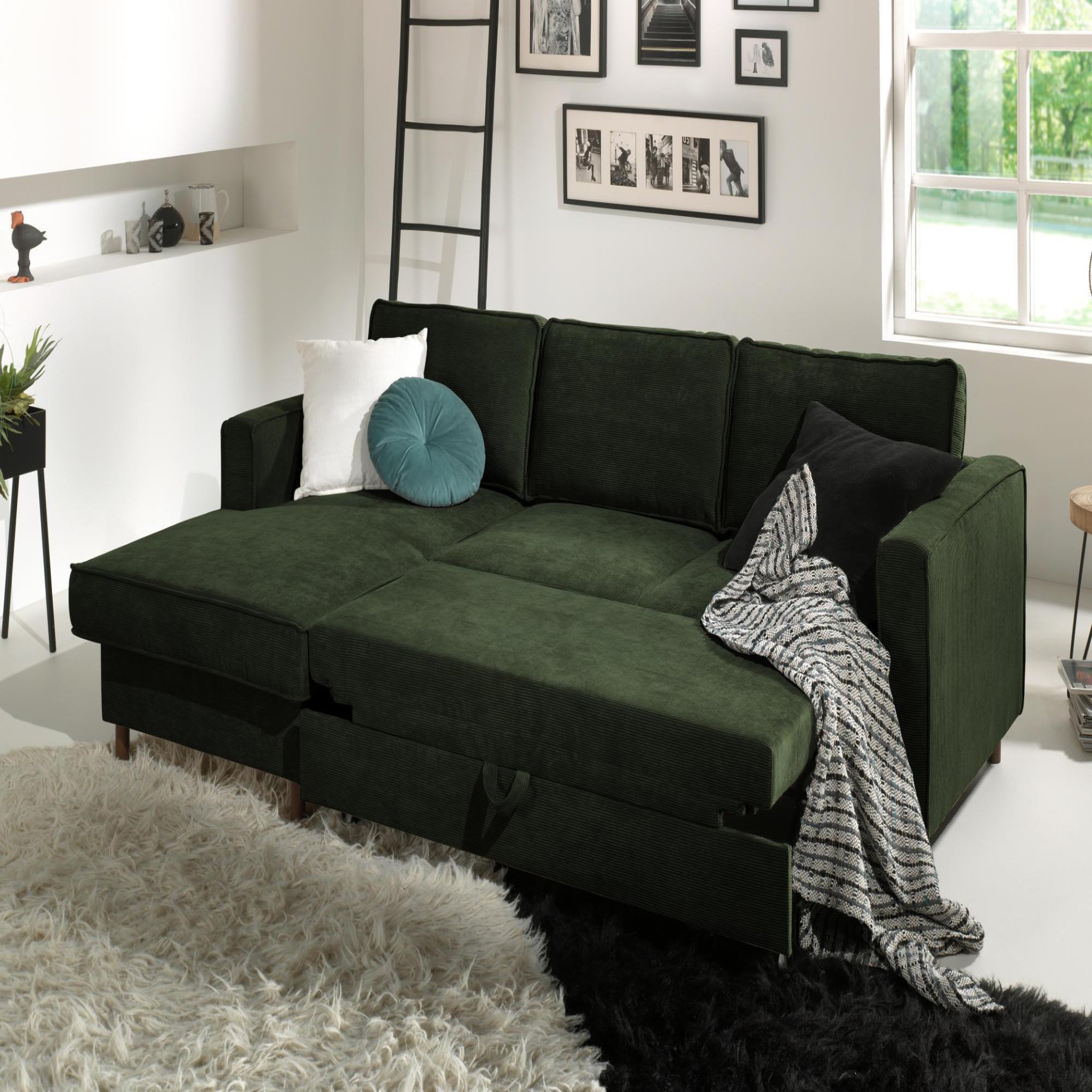 Voir la diapositive 2 : BEST MOBILIER Jake - canapé d'angle gauche - convertible avec coffre - 4 places - en velours côtelé