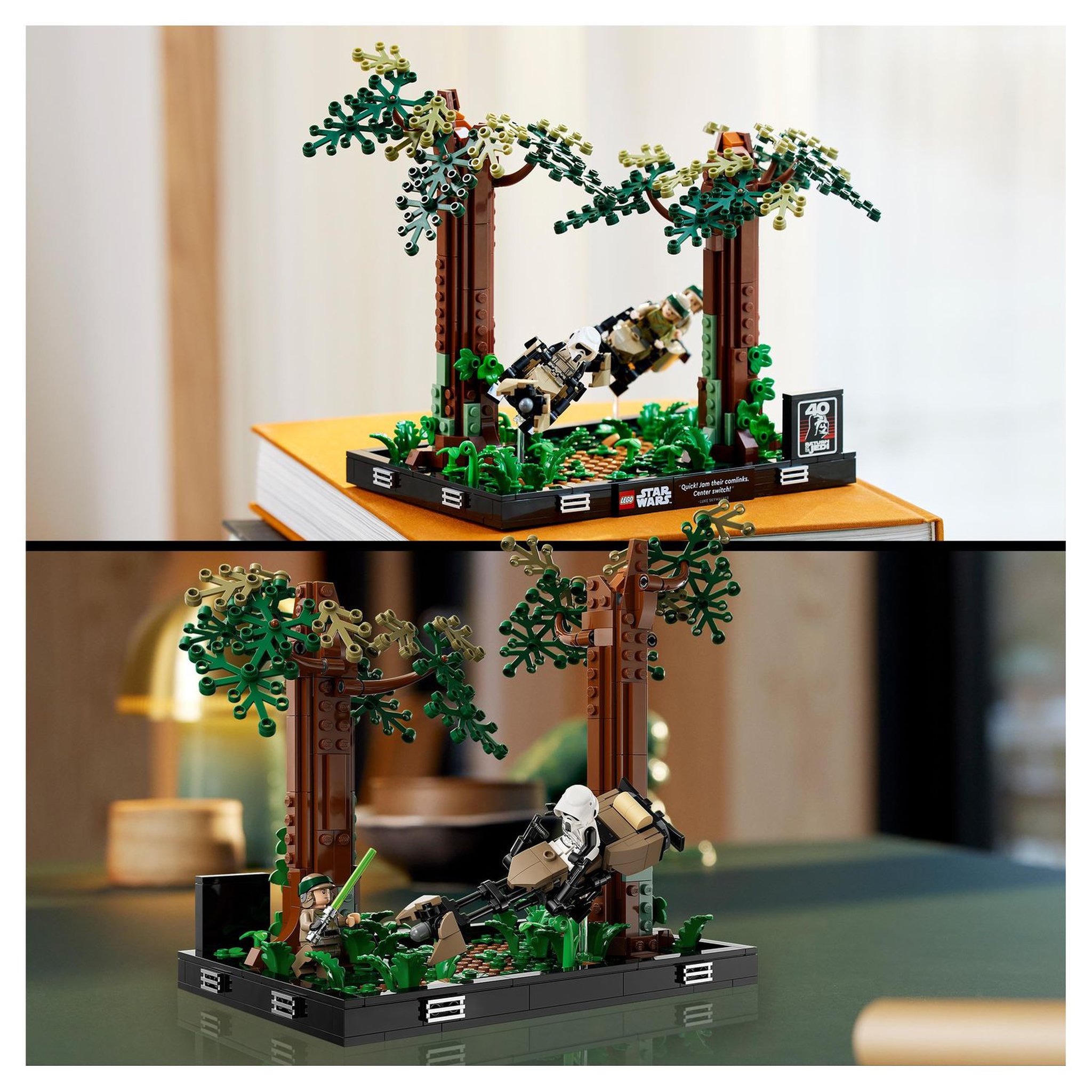 Voir la diapositive 6 : LEGO Star Wars 75353 Diorama de la Course-Poursuite en Speeder sur Endor, Maquette avec Luke Skywalker, Princesse Leia et Scout Trooper plus Speeder Bikes, Collection Le Retour du Jedi