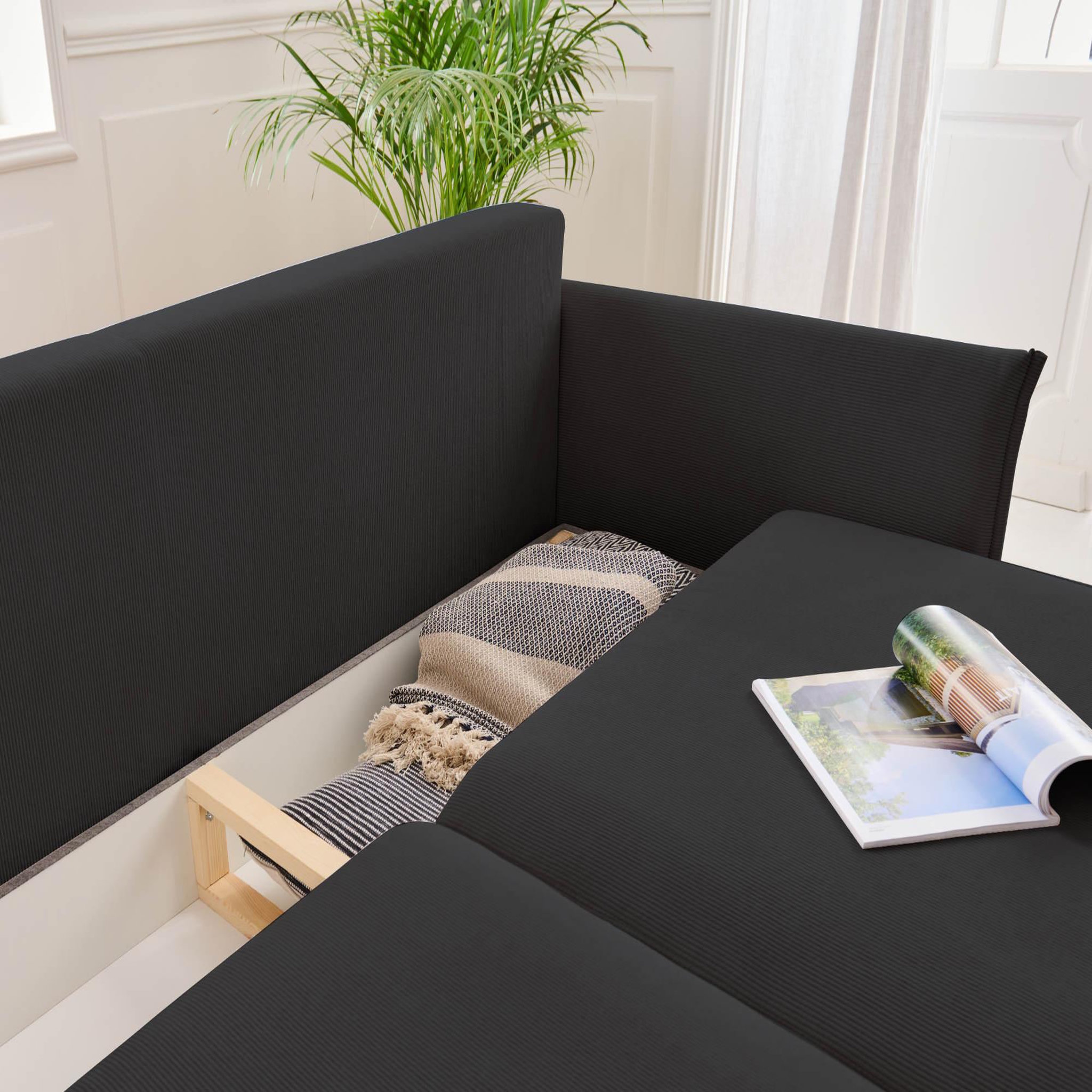 Voir la diapositive 3 : LISA DESIGN Valentina - canapé 3 places convertible - avec coffre - en velours côtelé - style contemporain