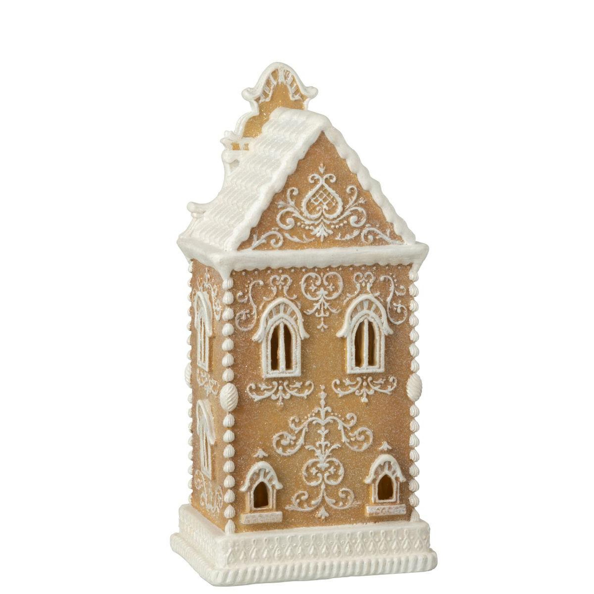 Voir la diapositive 3 : J-LINE Maison pain d'épice à led  danae  34cm beige