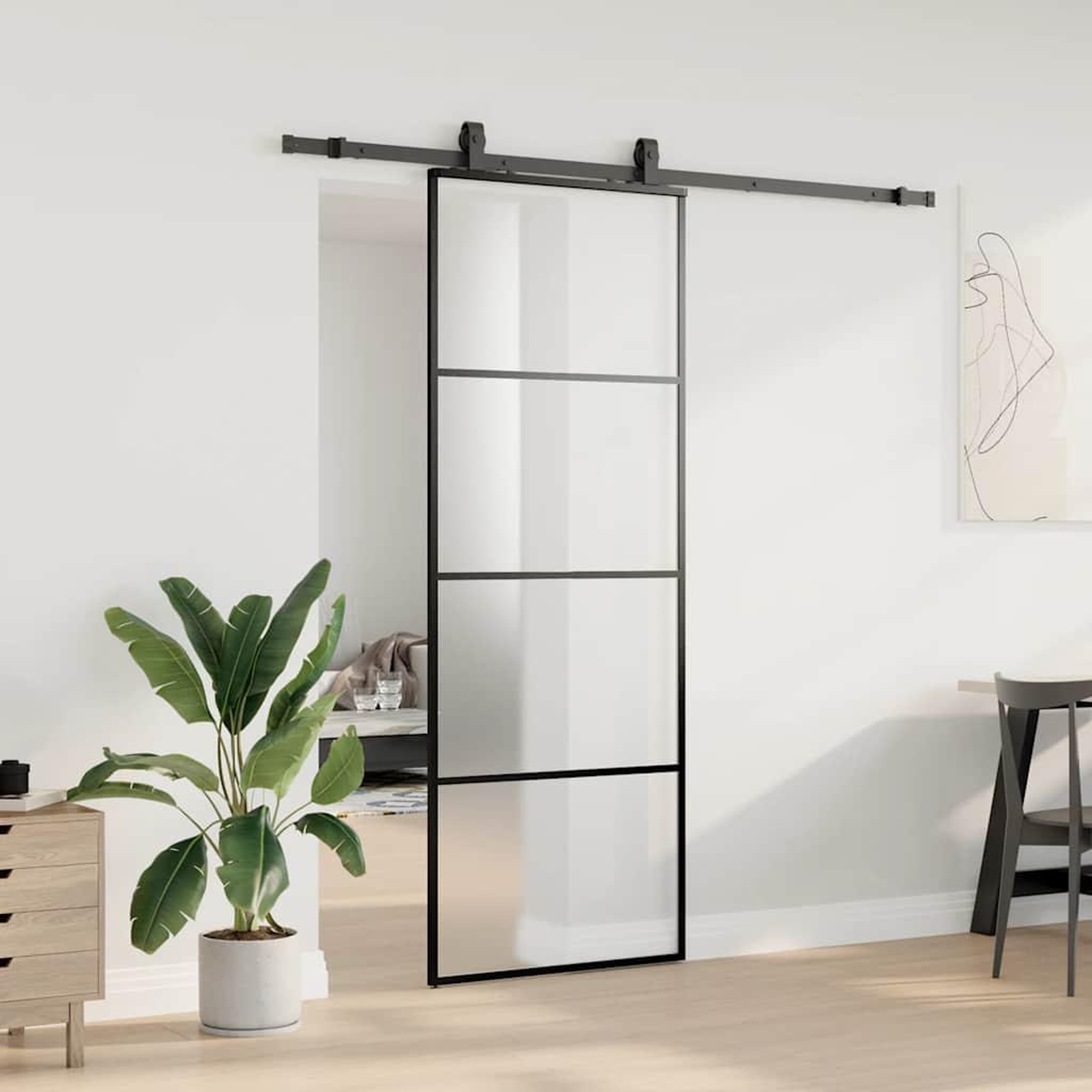Voir la diapositive 3 : VIDAXL Porte coulissante kit de quincaillerie noir 76x205 cm verre ESG