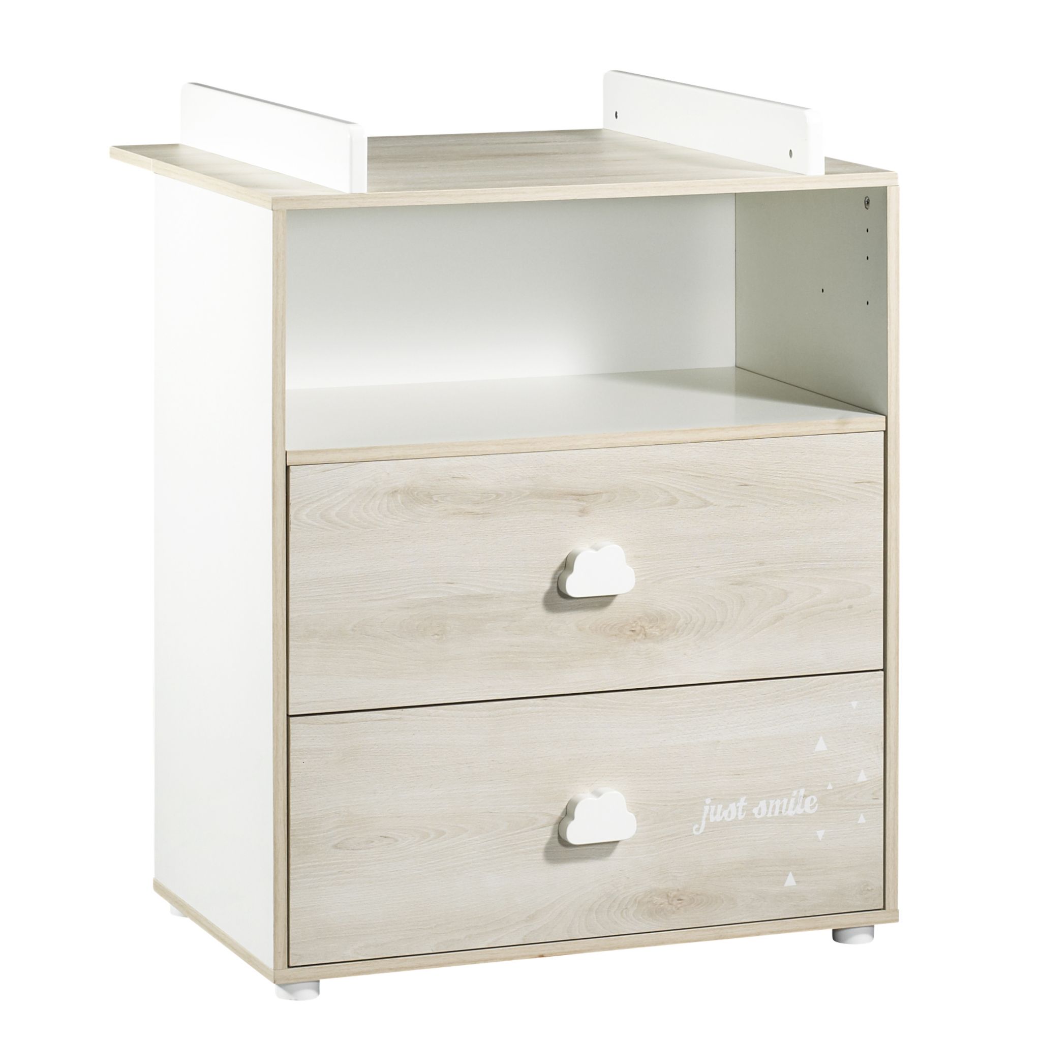 BABY PRICE Commode à langer 2 tiroirs + 1 grande niche HAPPY, Hêtre cendré 
