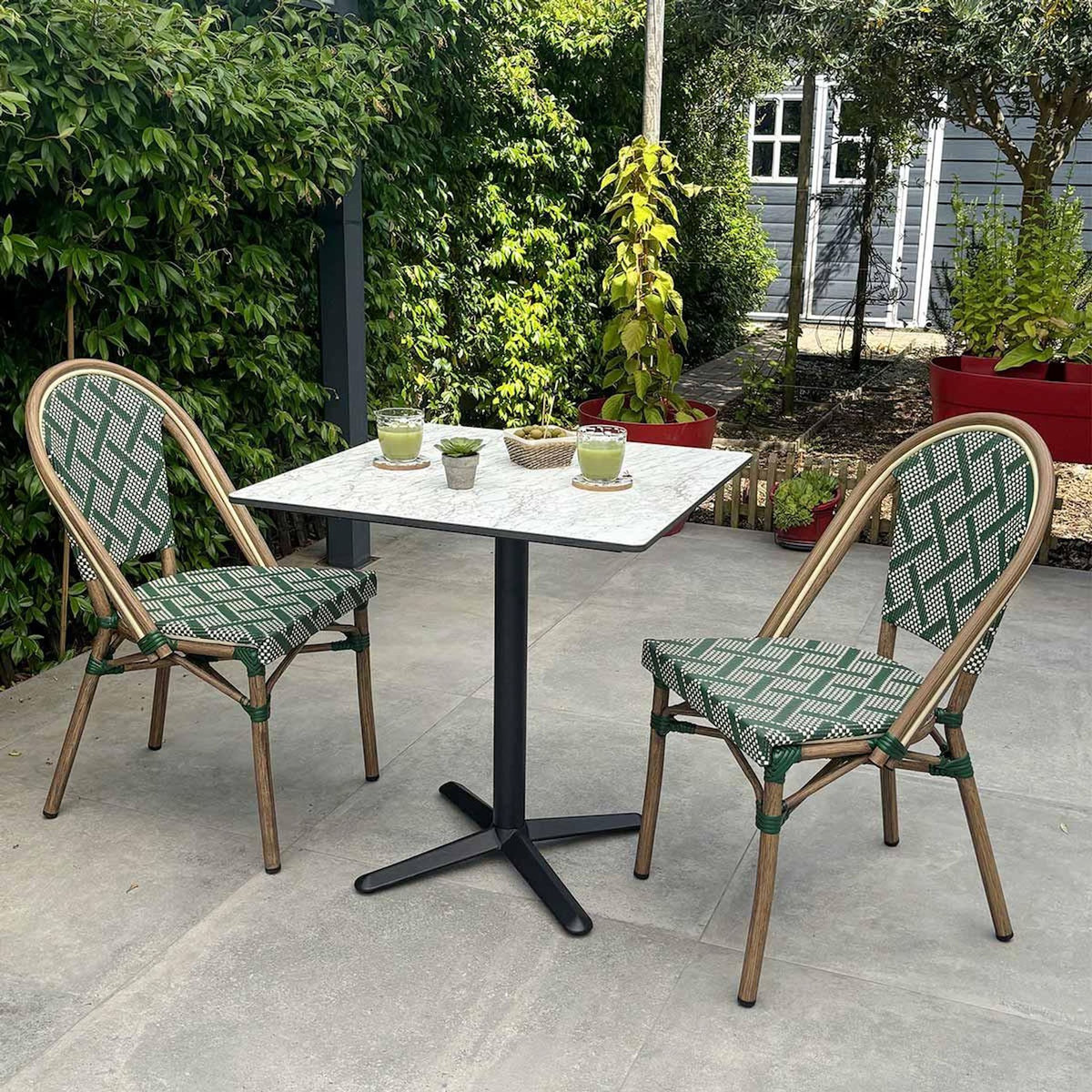 Paris Prix Ensemble Table de Jardin & 2 Chaises  Bistro  70cm Vert