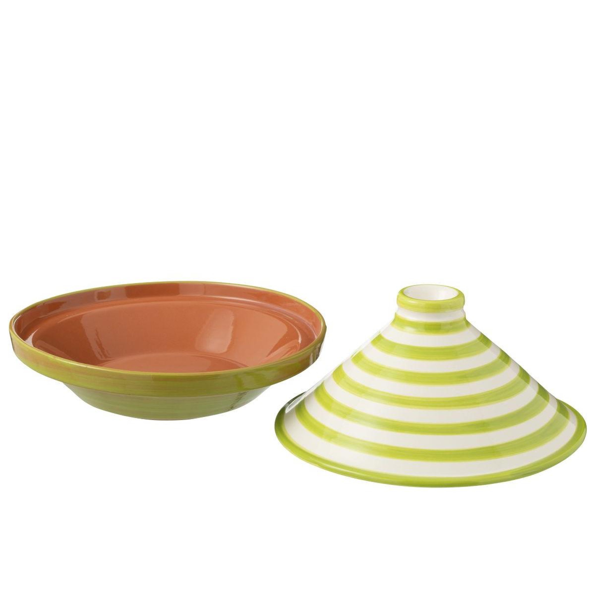 Voir la diapositive 2 : J-LINE Plat à Tajine en Céramique  Granada Rayure  28cm Vert