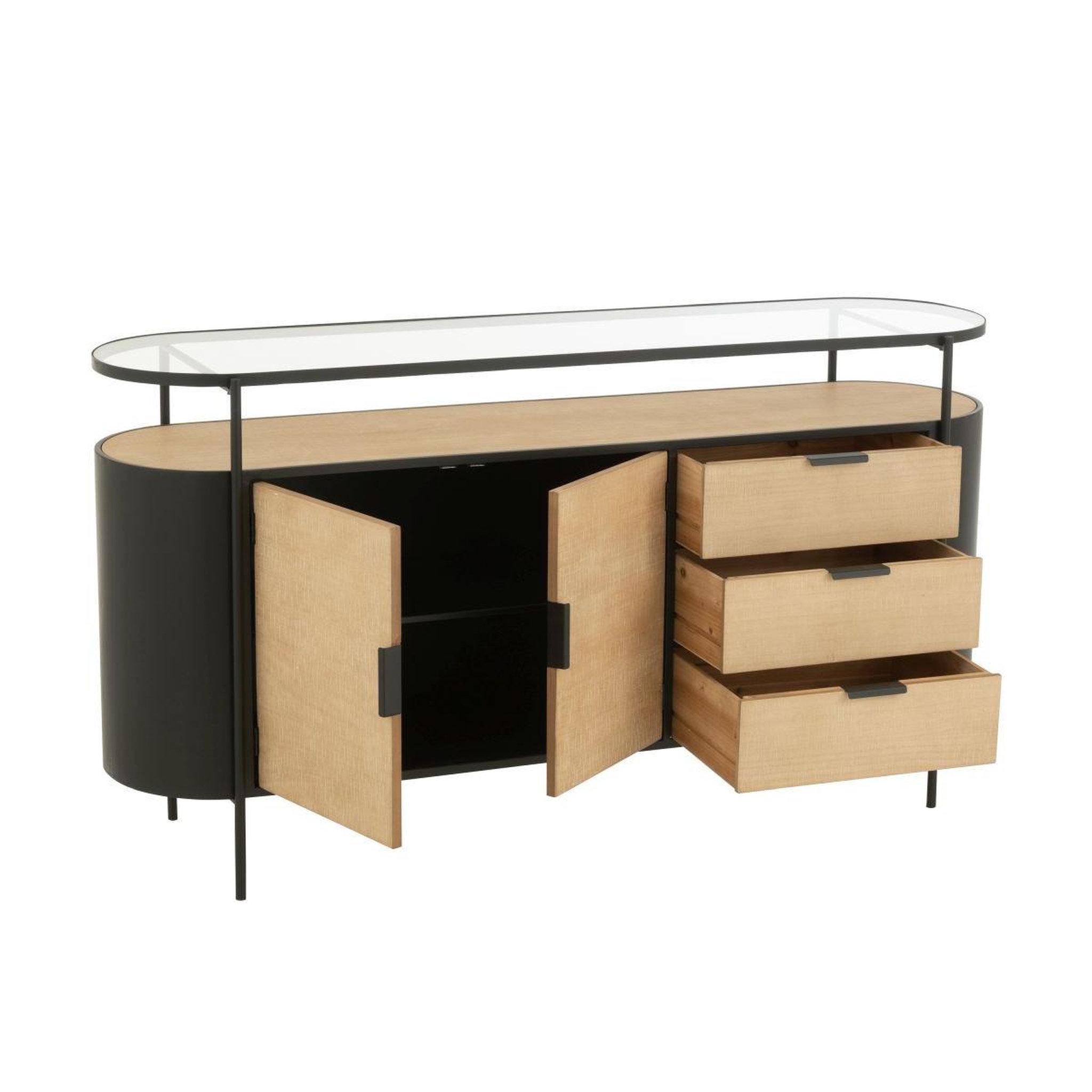 Voir la diapositive 5 : J-LINE Buffet 3 tiroirs & 2 portes  bya  150cm naturel