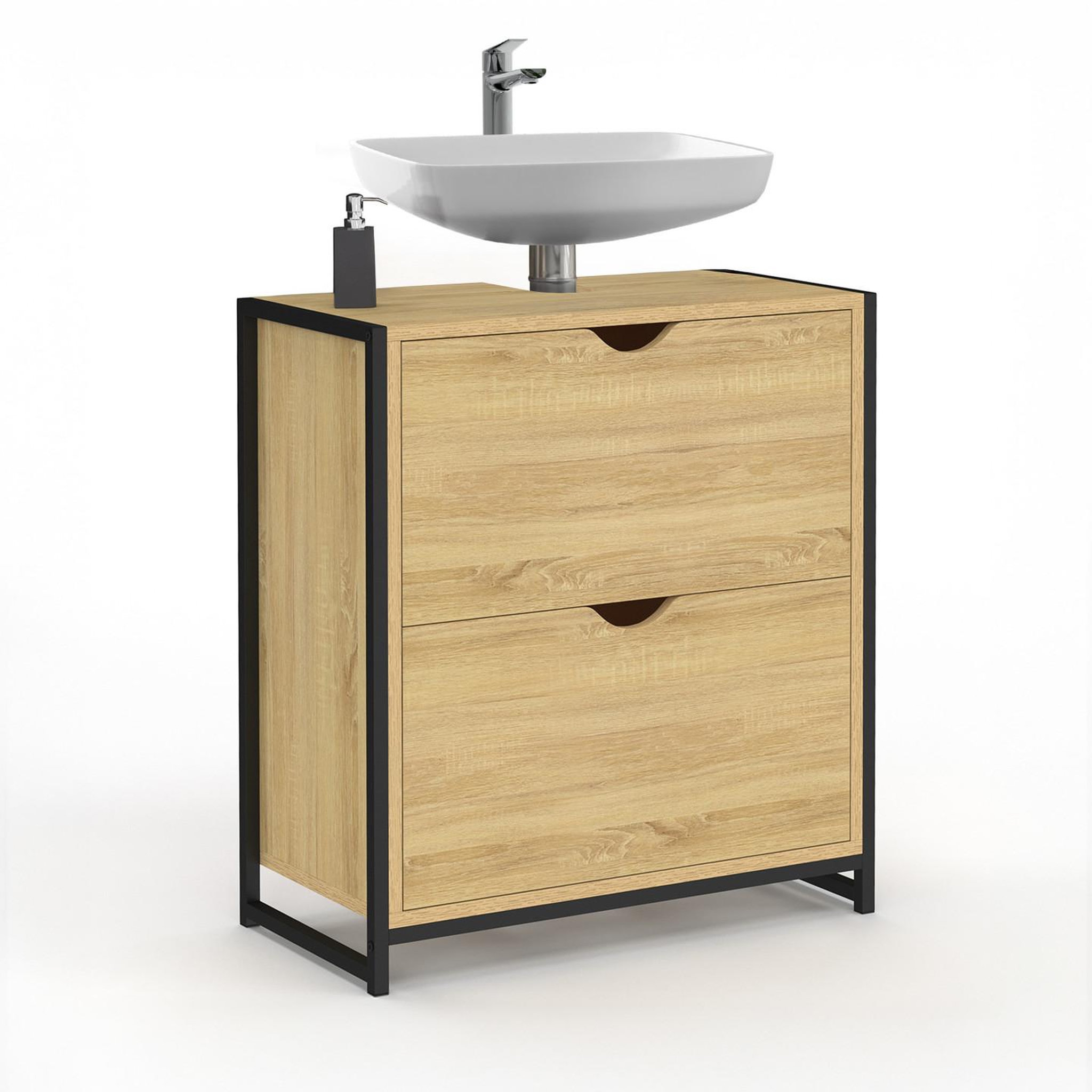 Voir la diapositive 3 : ID MARKET Meuble sous lavabo salle de bain 2 tiroirs detroit design industriel
