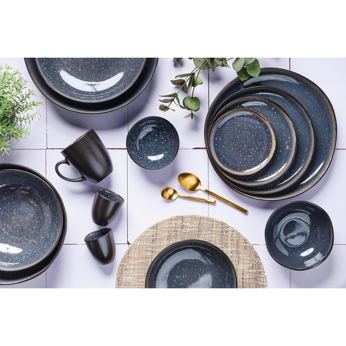 BJORN Plateau de service IRIS Ø32cm - 2 pièces - Bleu nuit