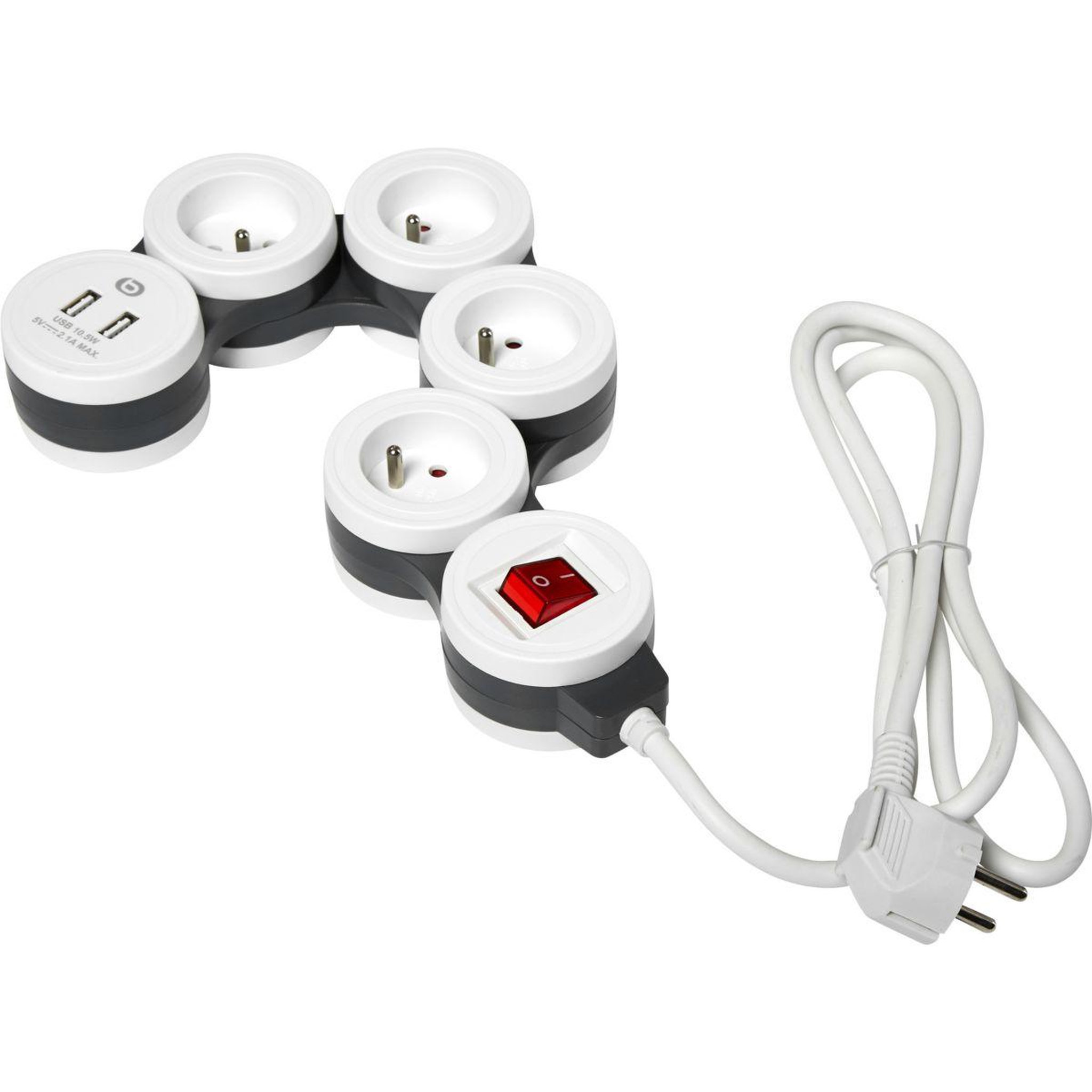 Voir la diapositive 2 : ESSENTIEL B Multiprise rotative 4 prises + 2 usb