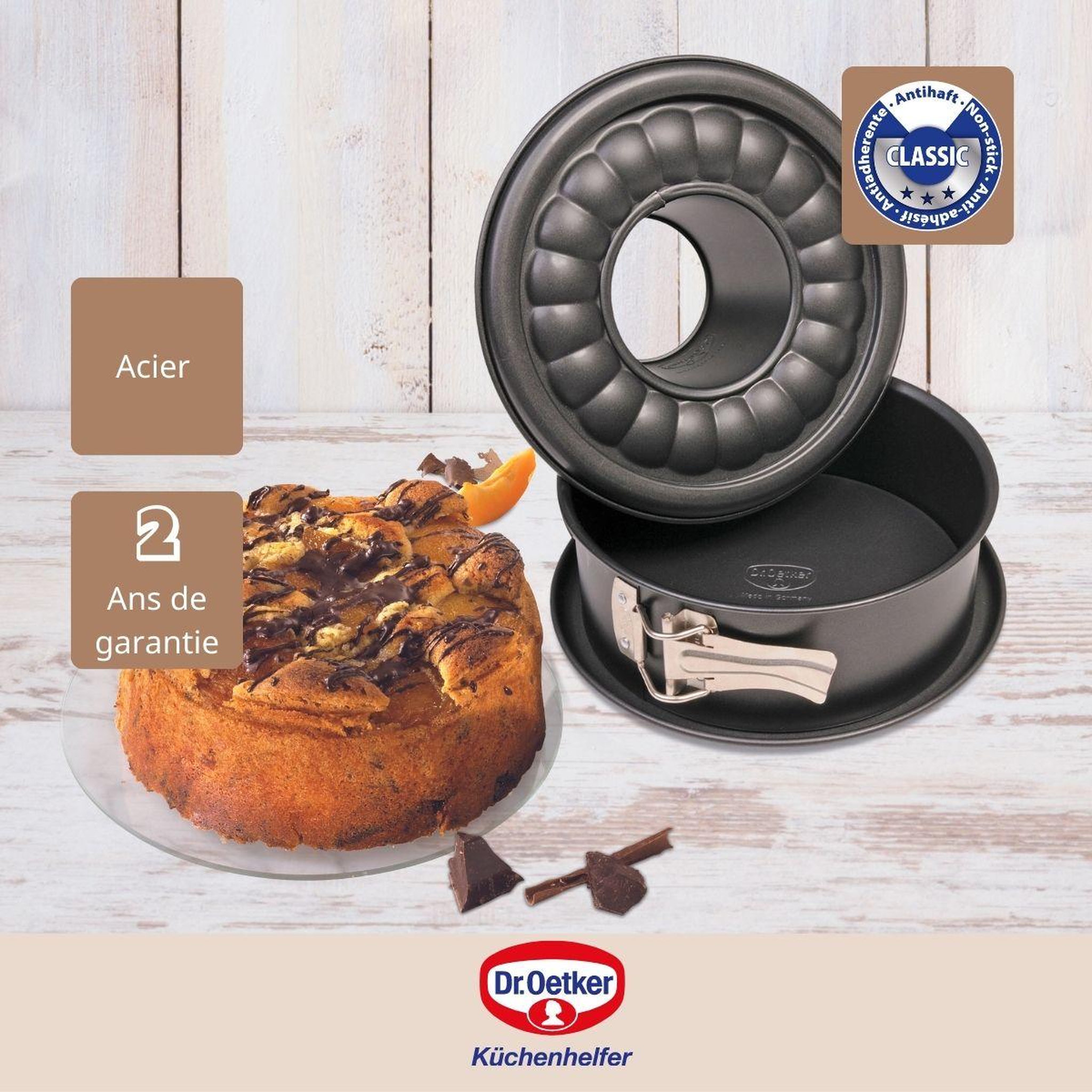 Voir la diapositive 4 : DR.OETKER Moule à manqué et à savarin à charnière acier 18 cm dr. Oetker tradition