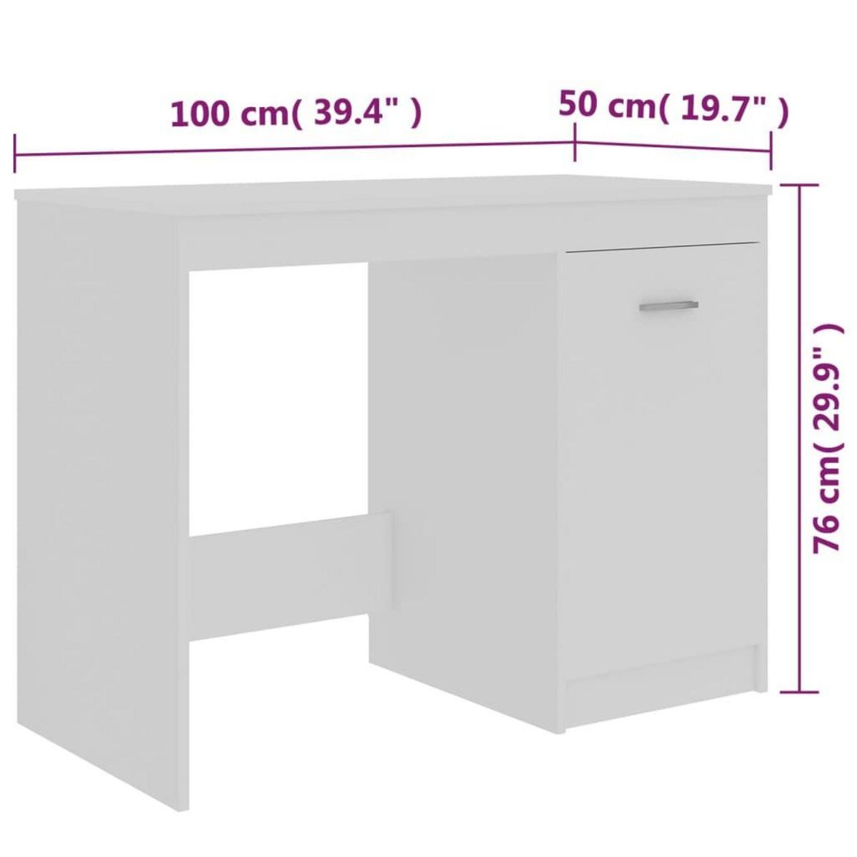 VIDAXL Bureau Blanc 100x50x76 cm Bois d'ingenierie
