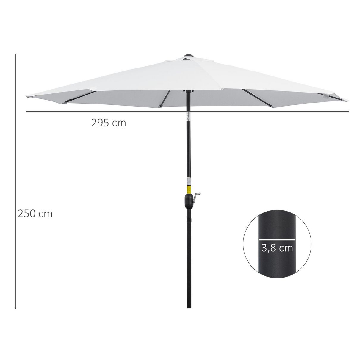 OUTSUNNY Parasol en métal rond polyester 180g/m² manivelle inclinable Ø 3 x 2,45 m blanc