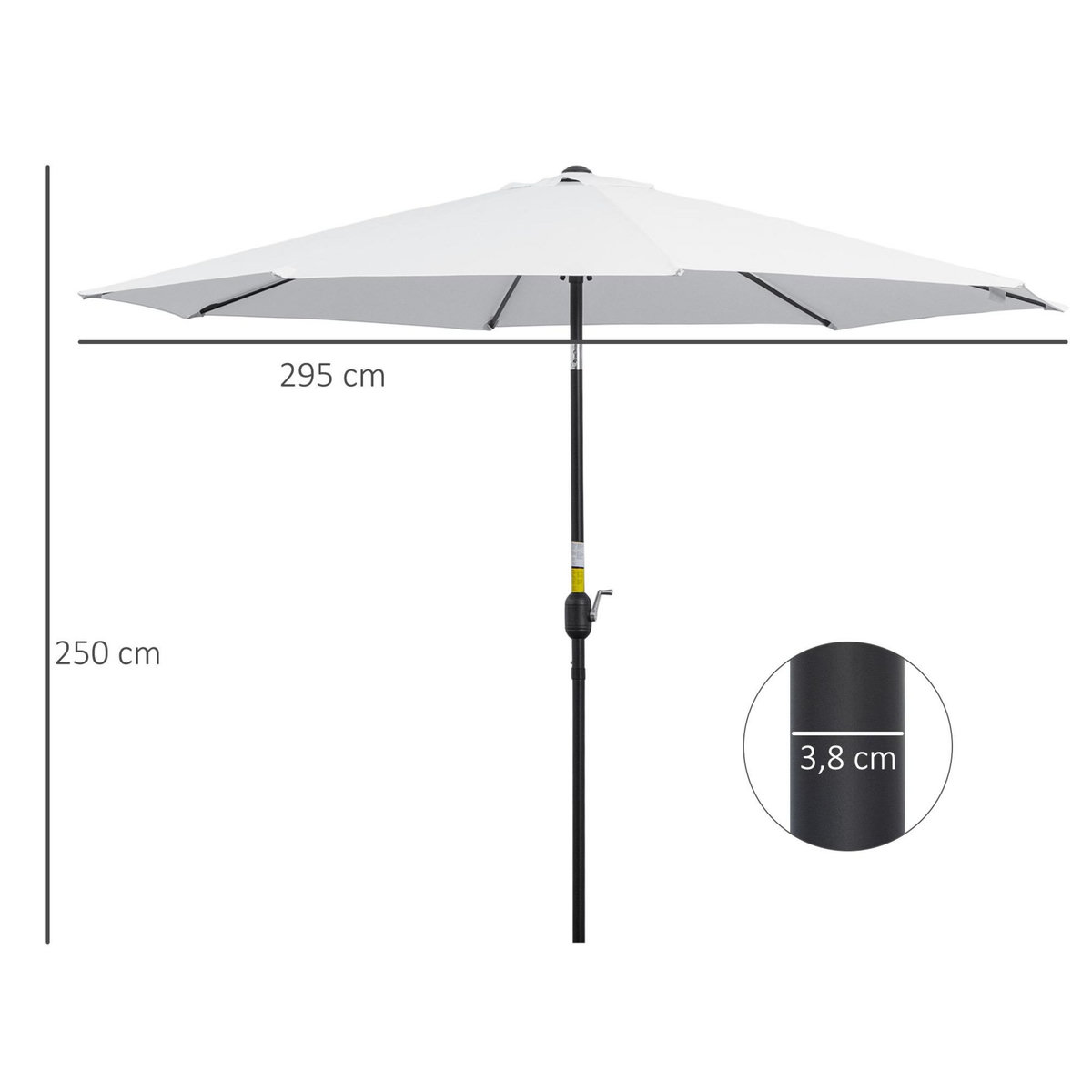 OUTSUNNY Parasol en métal rond polyester 180g/m² manivelle inclinable Ø 3 x 2,45 m blanc
