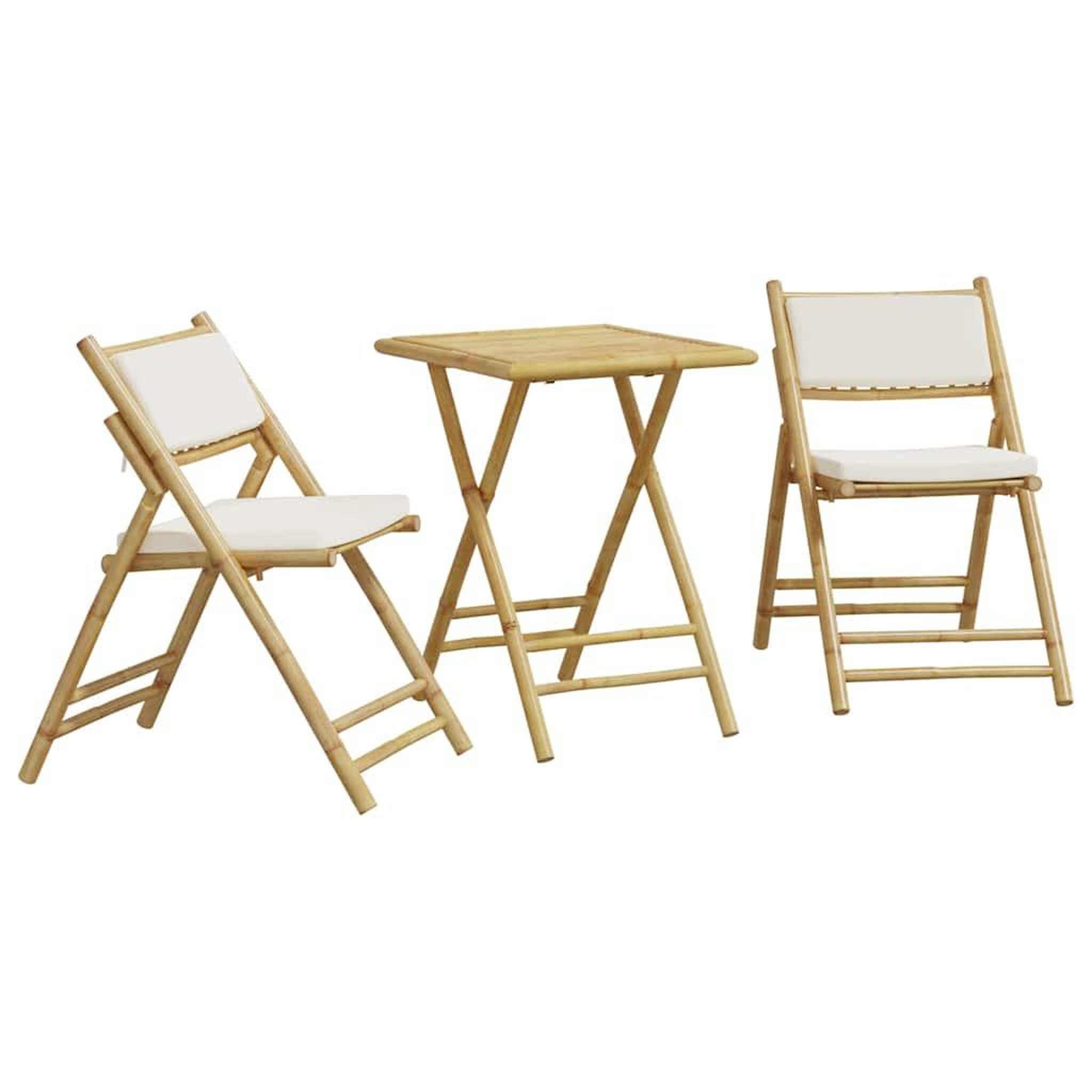 Voir la diapositive 2 : VIDAXL Ensemble de bistro pliante 3 pcs et coussins blanc creme bambou
