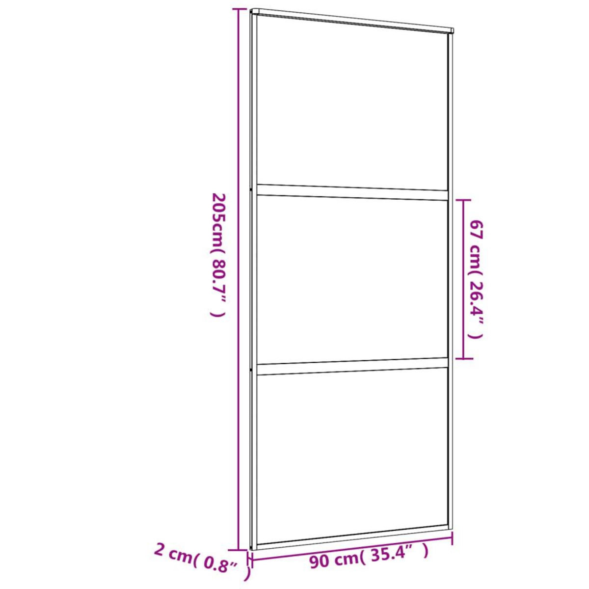 VIDAXL Porte coulissante dore 90x205 cm verre ESG depoli et aluminium
