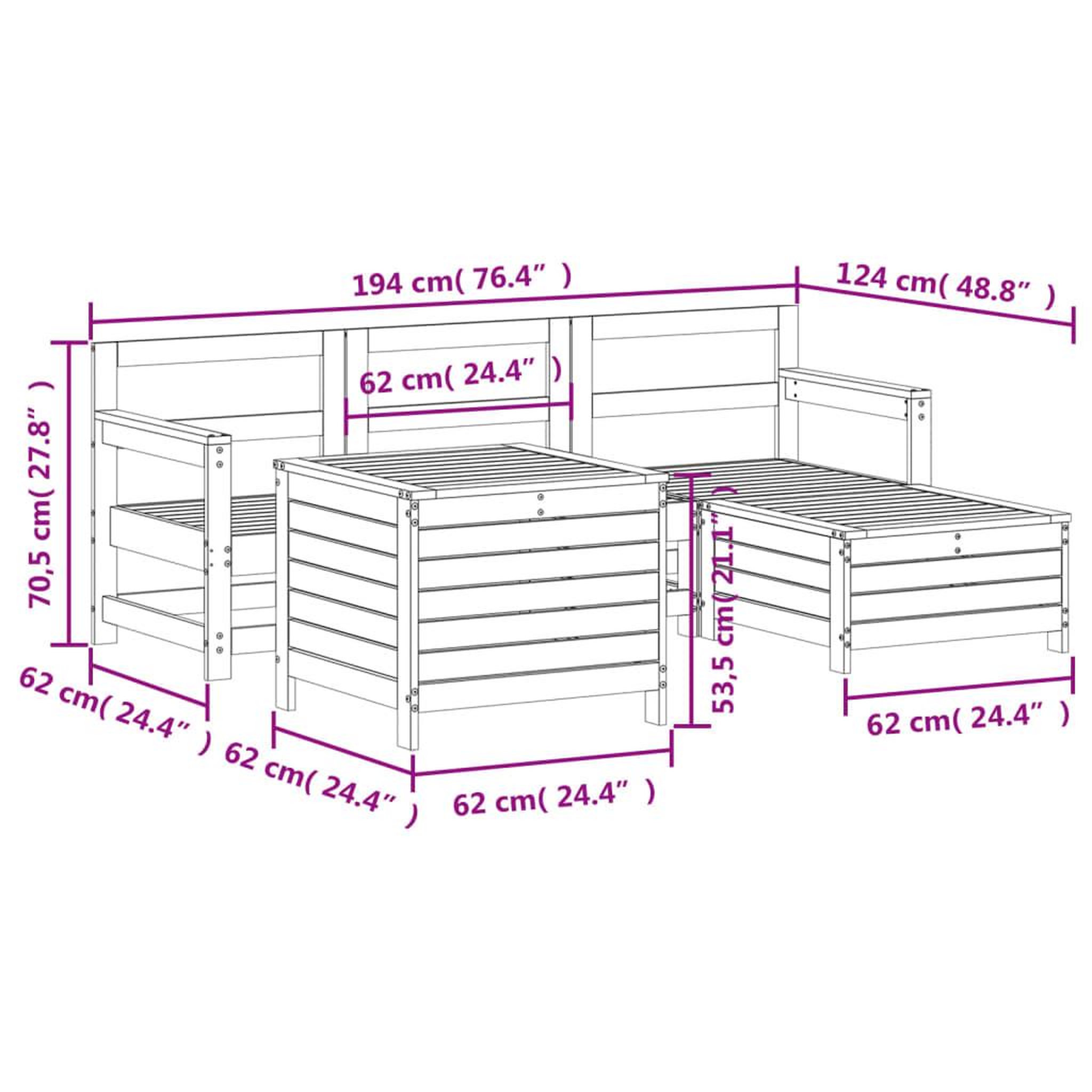 Voir la diapositive 6 : VIDAXL Salon de jardin 5 pcs bois de pin impregne