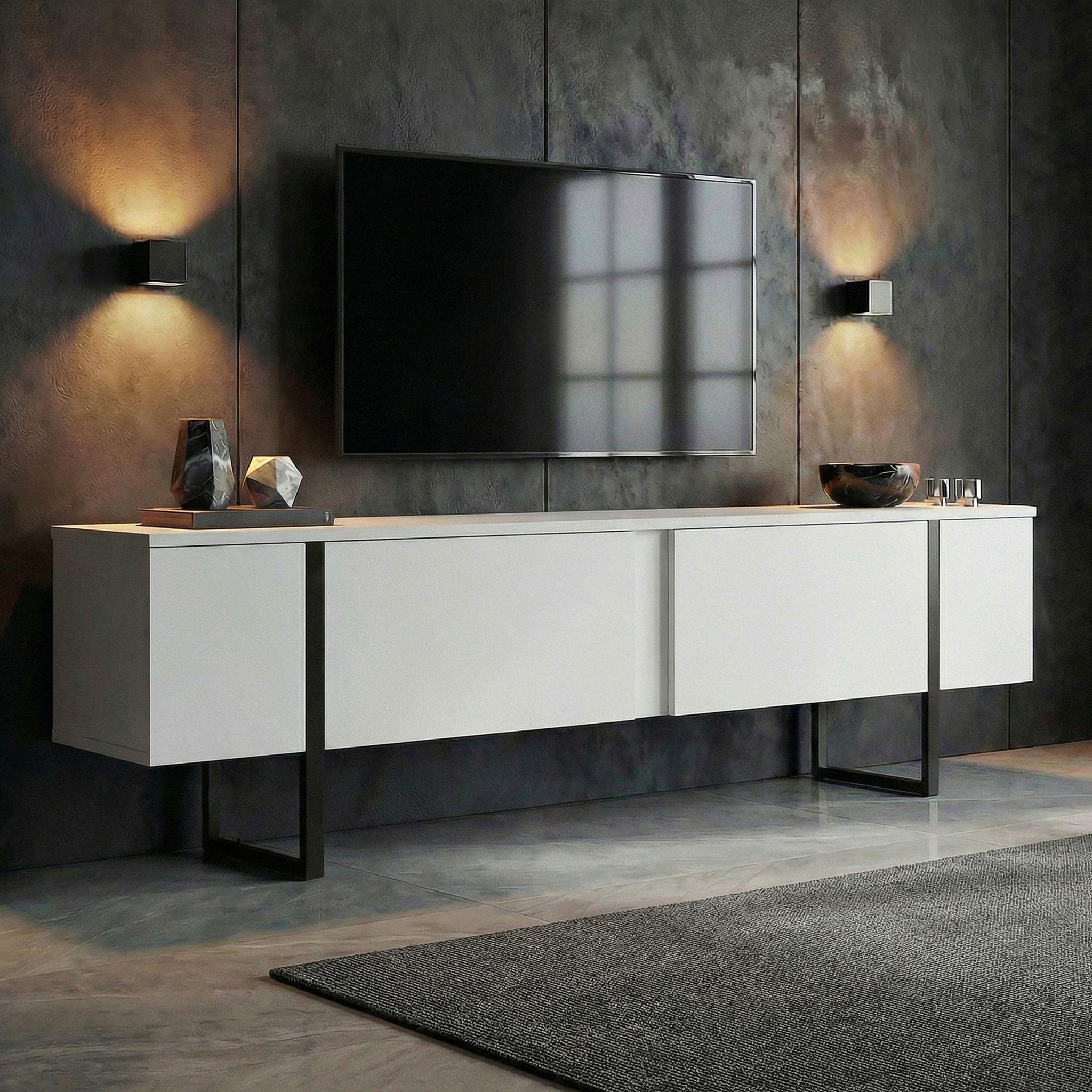 Voir la diapositive 2 : Habitat et Jardin Meuble tv en bois  onera  - 180 x 30 x 45 cm - whiteblack