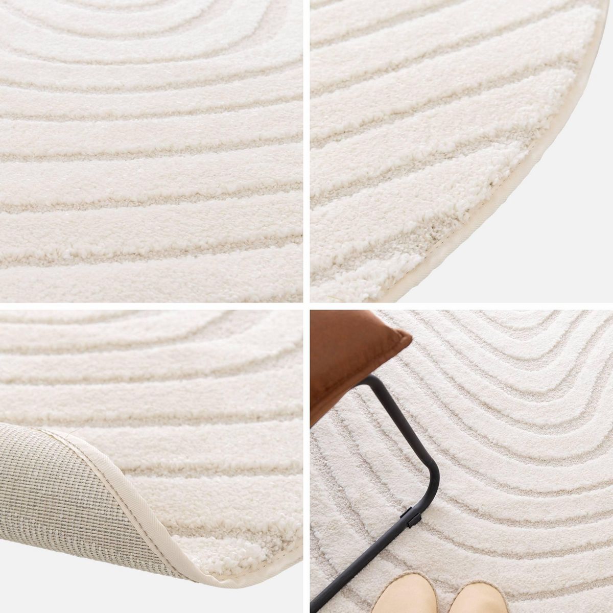 SWEEEK Tapis rond intérieur motifs ondulations en relief crème Ø160cm