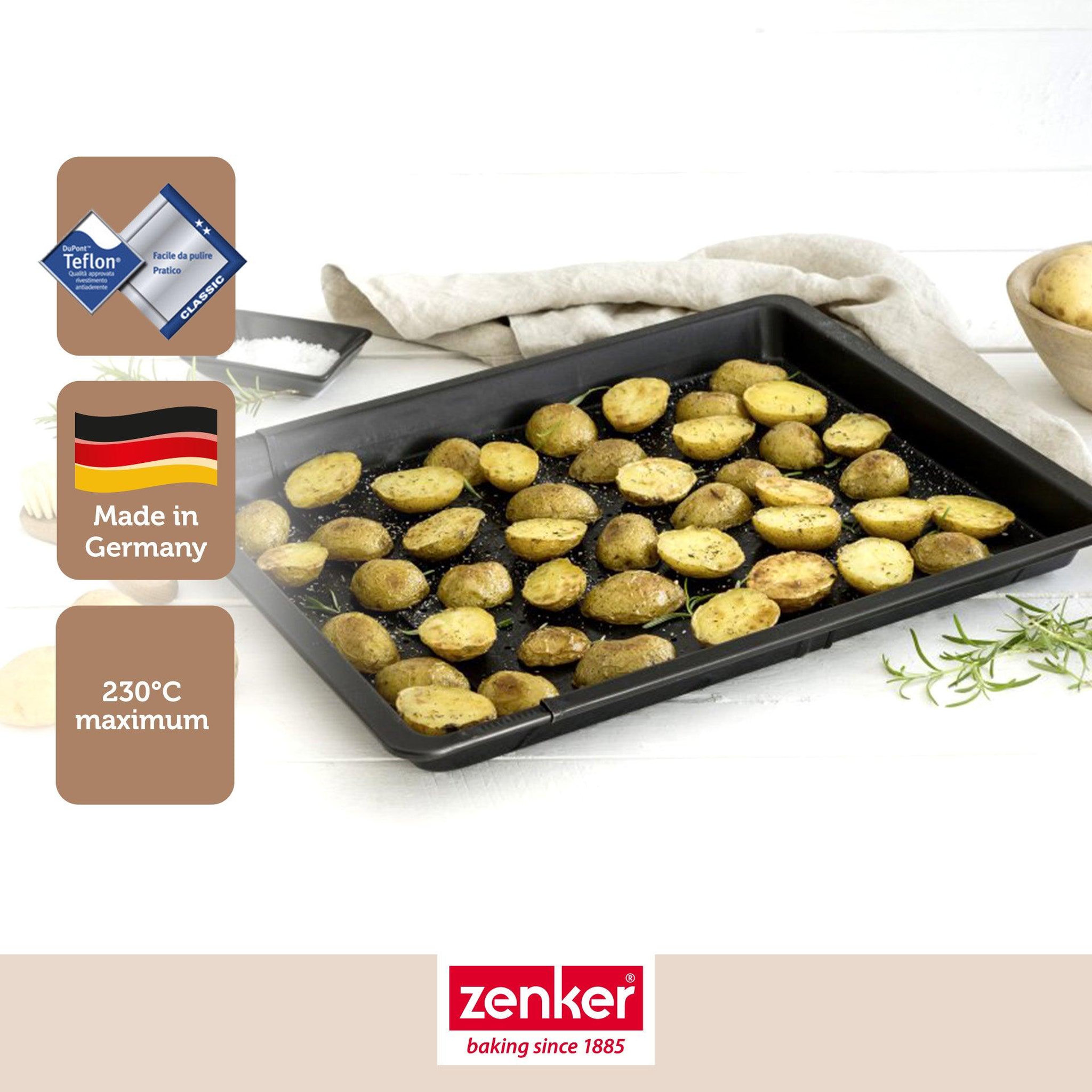 Voir la diapositive 2 : ZENKER Plaque à pizza rectangulaire perforée extensible 37 à 52 x 33 cm zenker black metallic