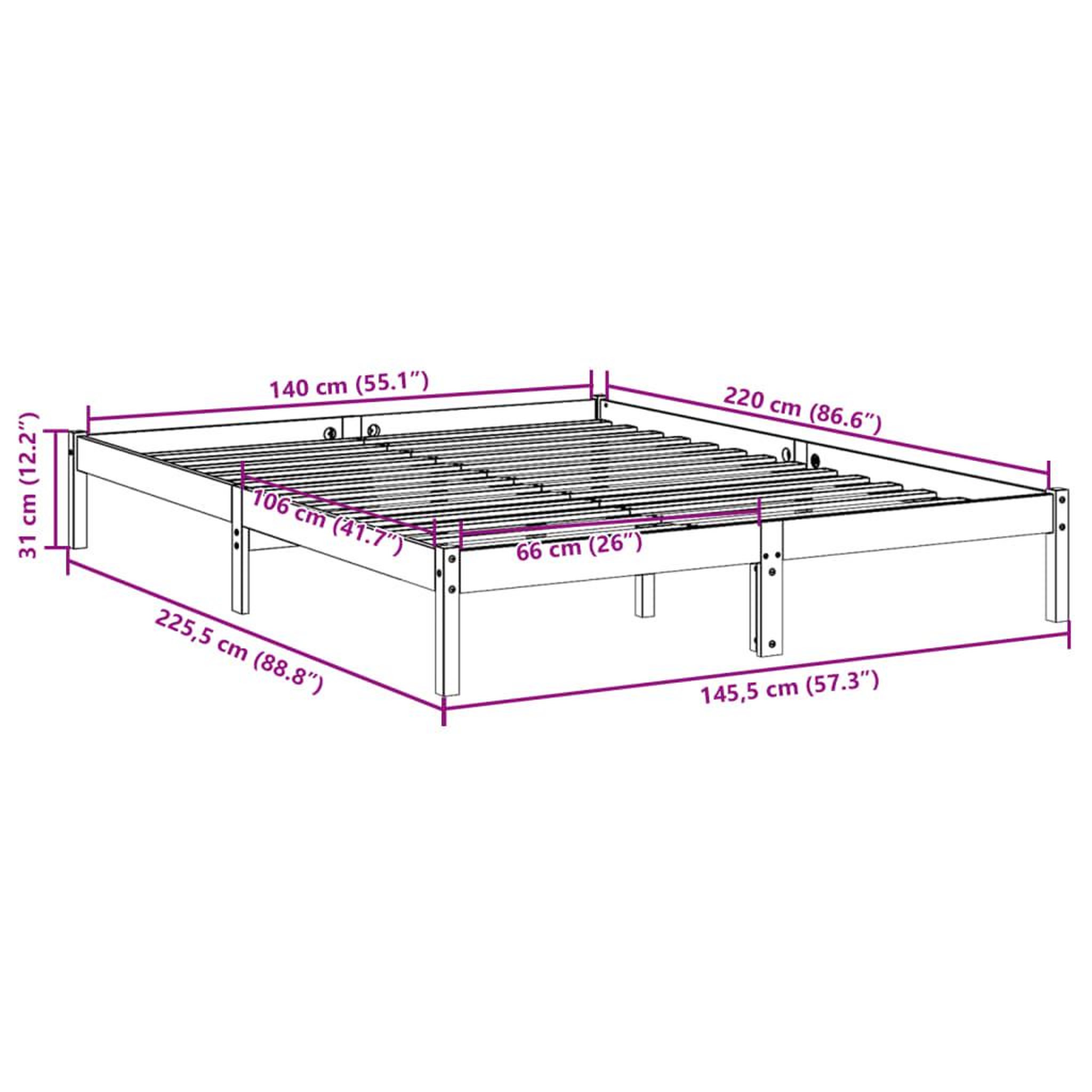 Voir la diapositive 6 : VIDAXL Cadre de lit extra long sans matelas 140x220 cm bois massif pin