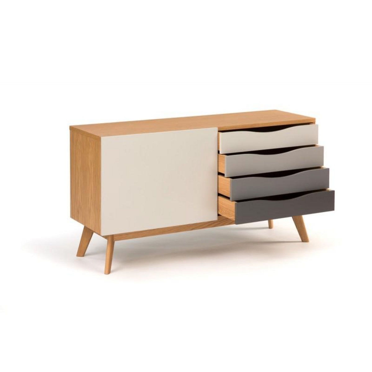 Paris Prix Buffet 4 tiroirs & 1 porte  Avon  128cm Chêne & Gris