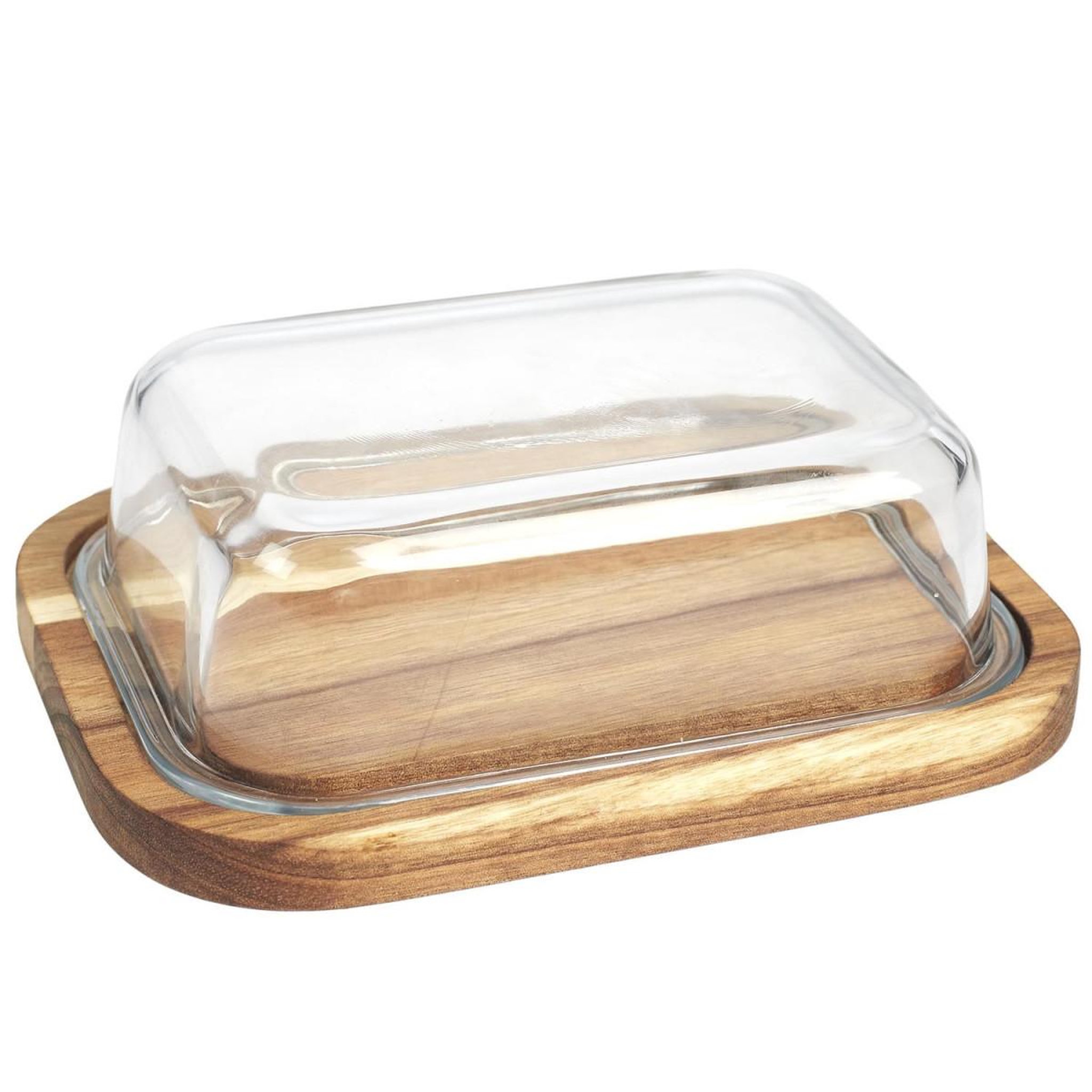 The Home Deco Factory Beurrier en Verre  Acacia  19cm Naturel