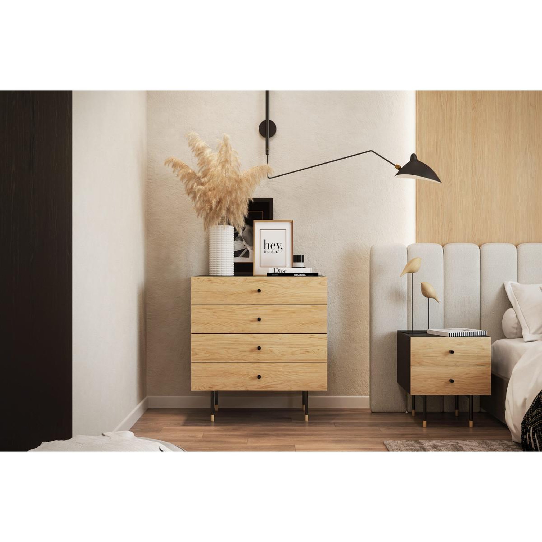 Voir la diapositive 5 : Paris Prix Commode 4 tiroirs  jugend  80cm noir & chêne