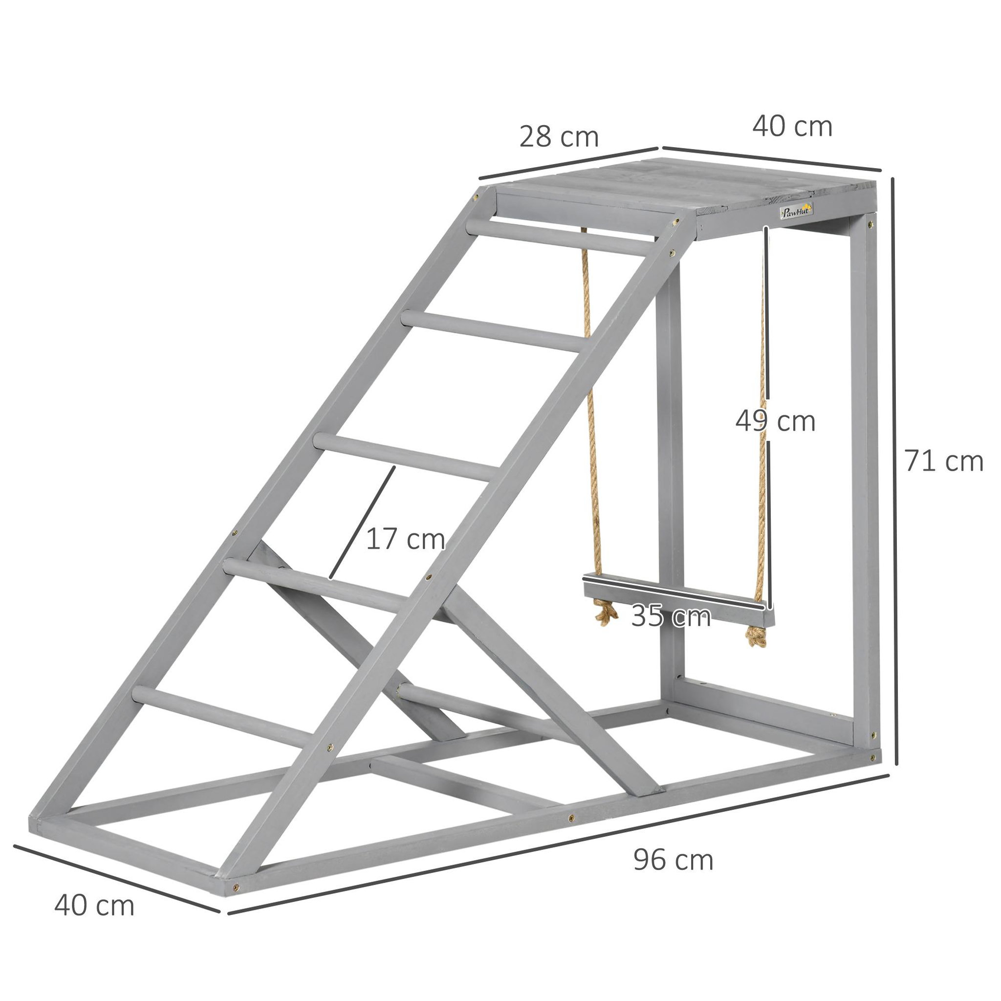 Voir la diapositive 3 : PAWHUT Perchoir grande taille pour poule balançoire plateforme 3 en 1 - dim. 96 x 40 x 71 cm - bois gris