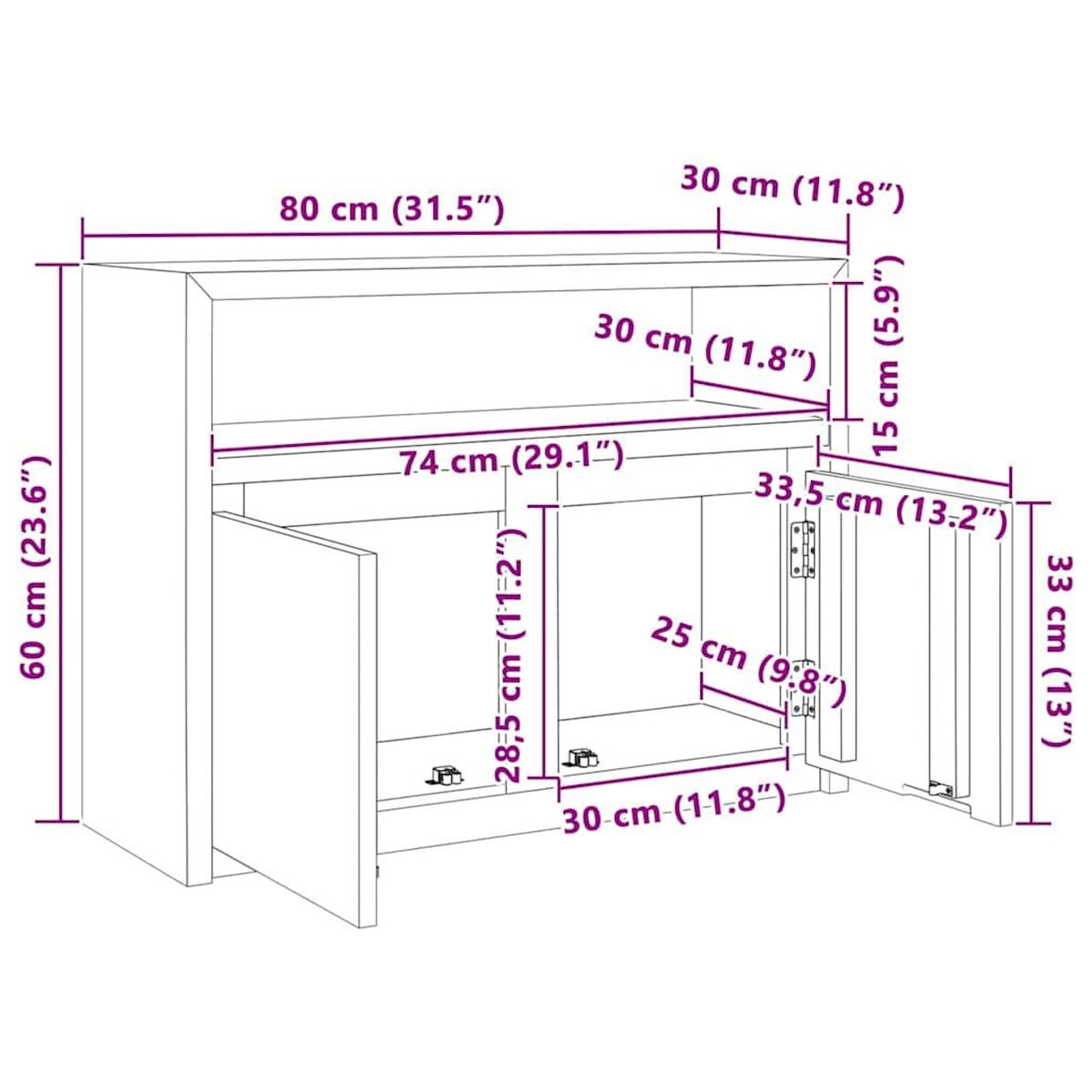VIDAXL Buffet 80x30x60 cm bois de teck massif
