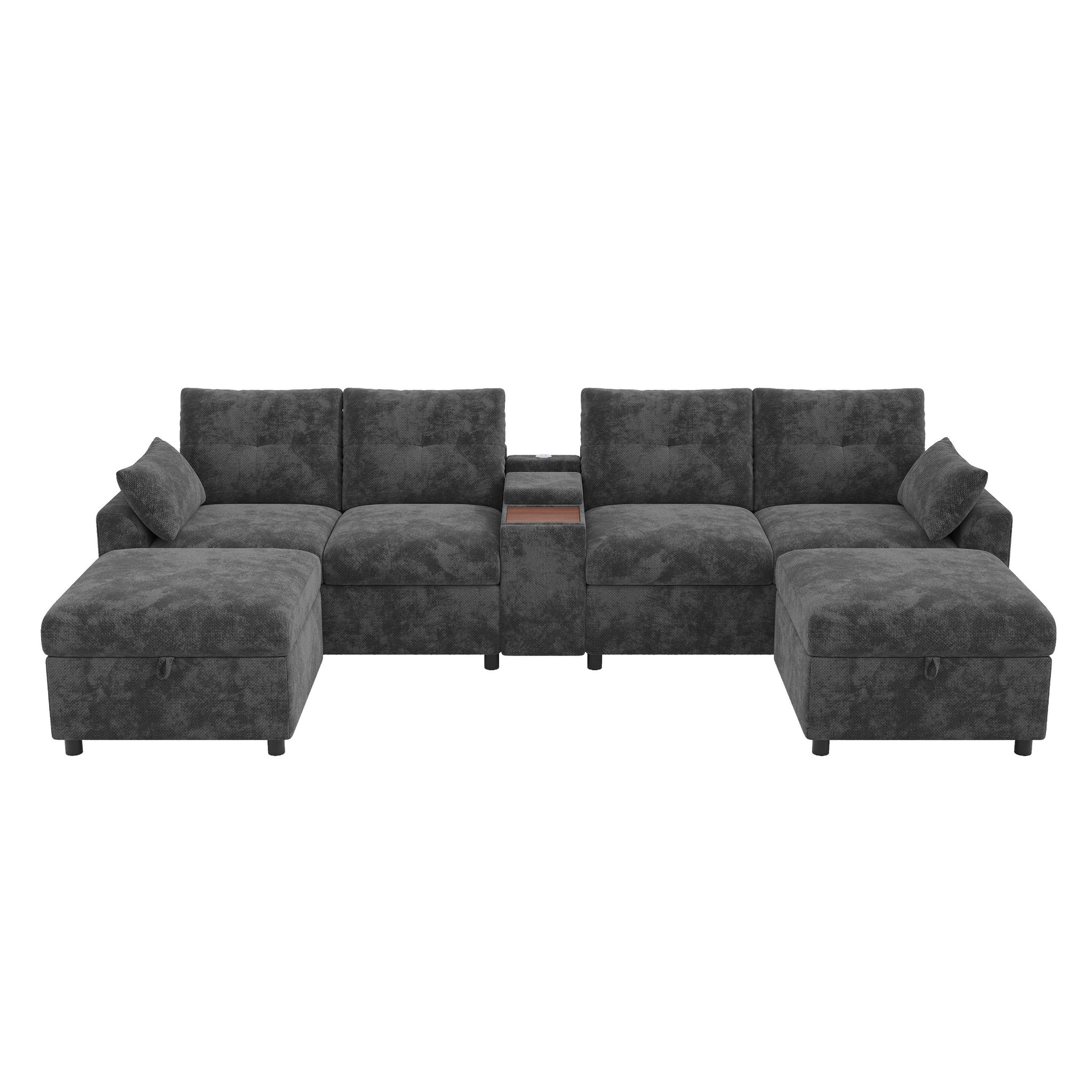 Voir la diapositive 1 : MERAX Canapé d'angle modulable 6 places u/l avec 2 poufs rangement usb type-c chenille