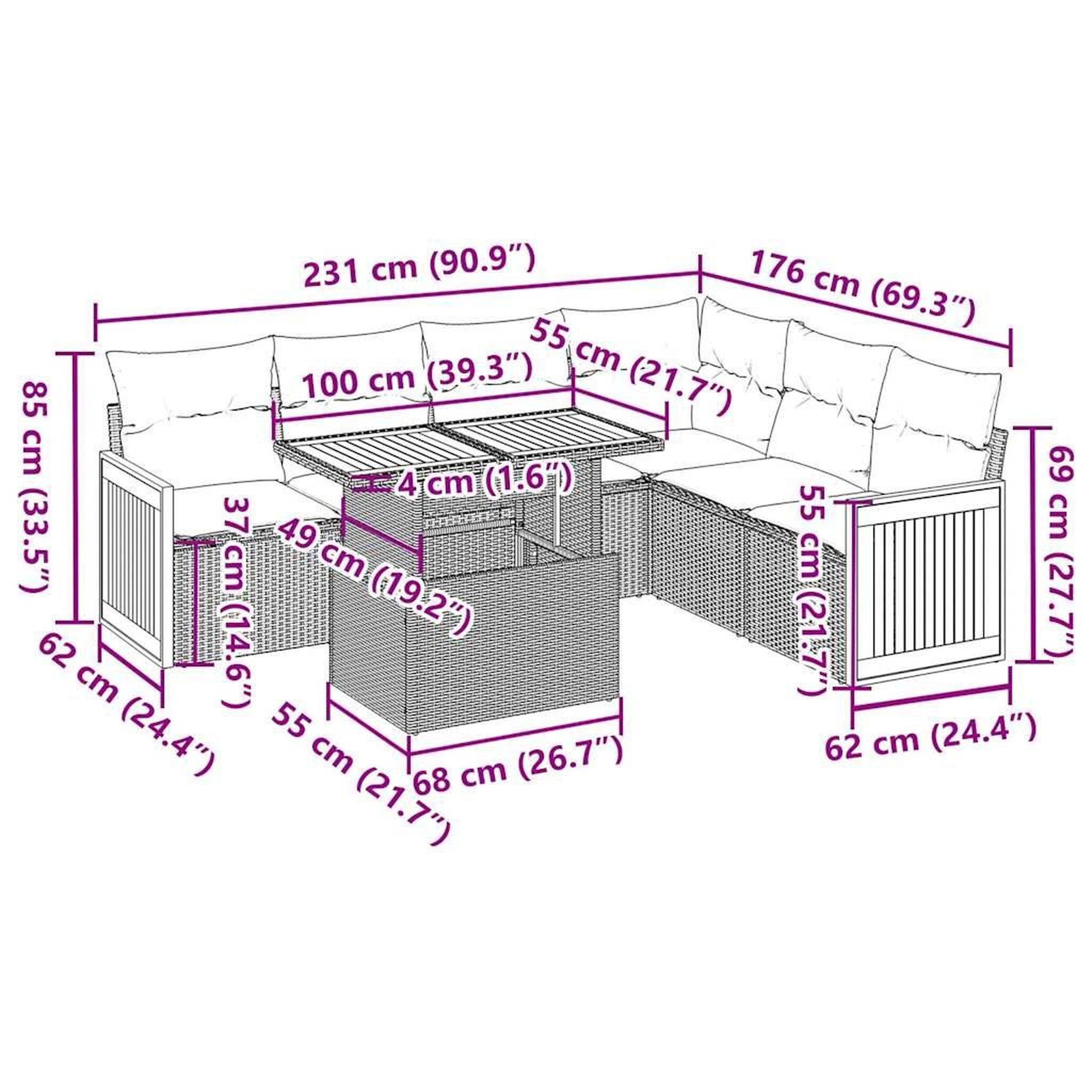 Voir la diapositive 6 : VIDAXL Salon de jardin avec coussins 7 pcs beige resine tressee acacia