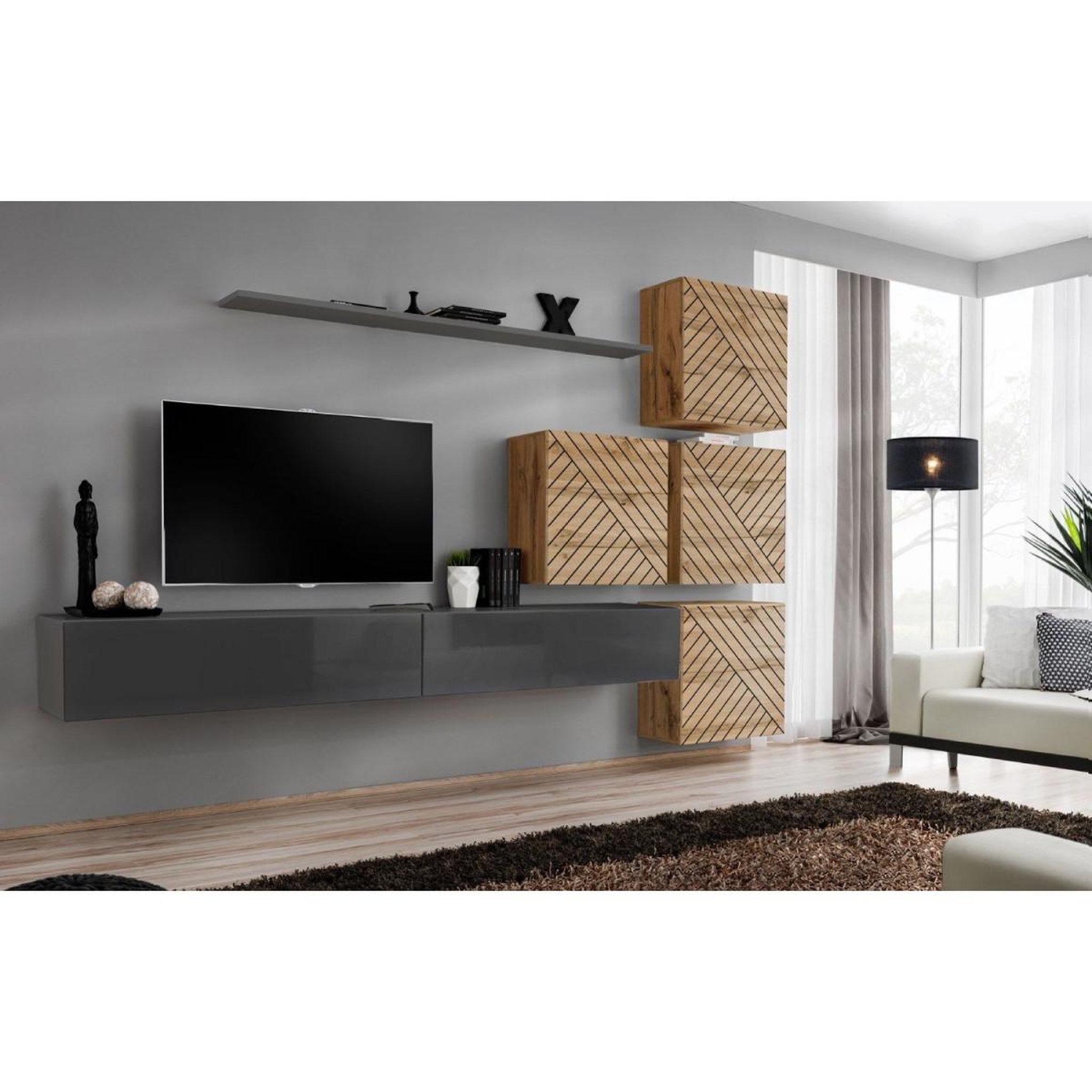 Voir la diapositive 2 : Paris Prix Ensemble meuble tv  switch lamel ix  310cm gris & naturel