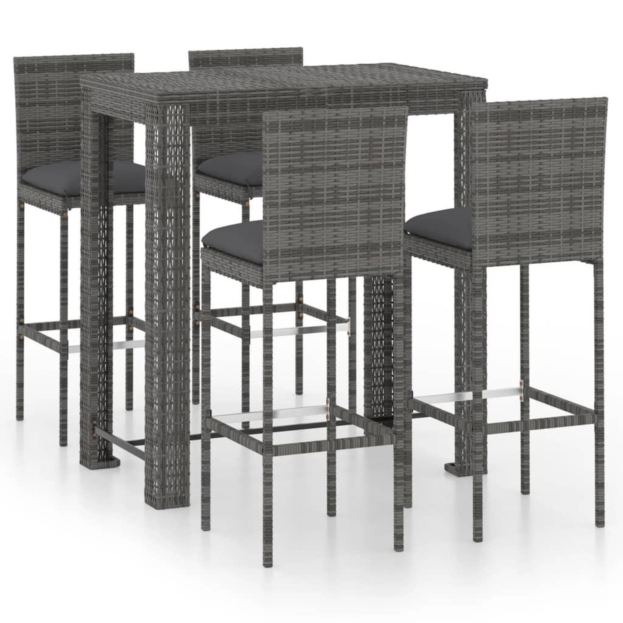 Voir la diapositive 2 : VIDAXL Ensemble de bar d'exterieur 5 pcs coussins Resine tressee Gris