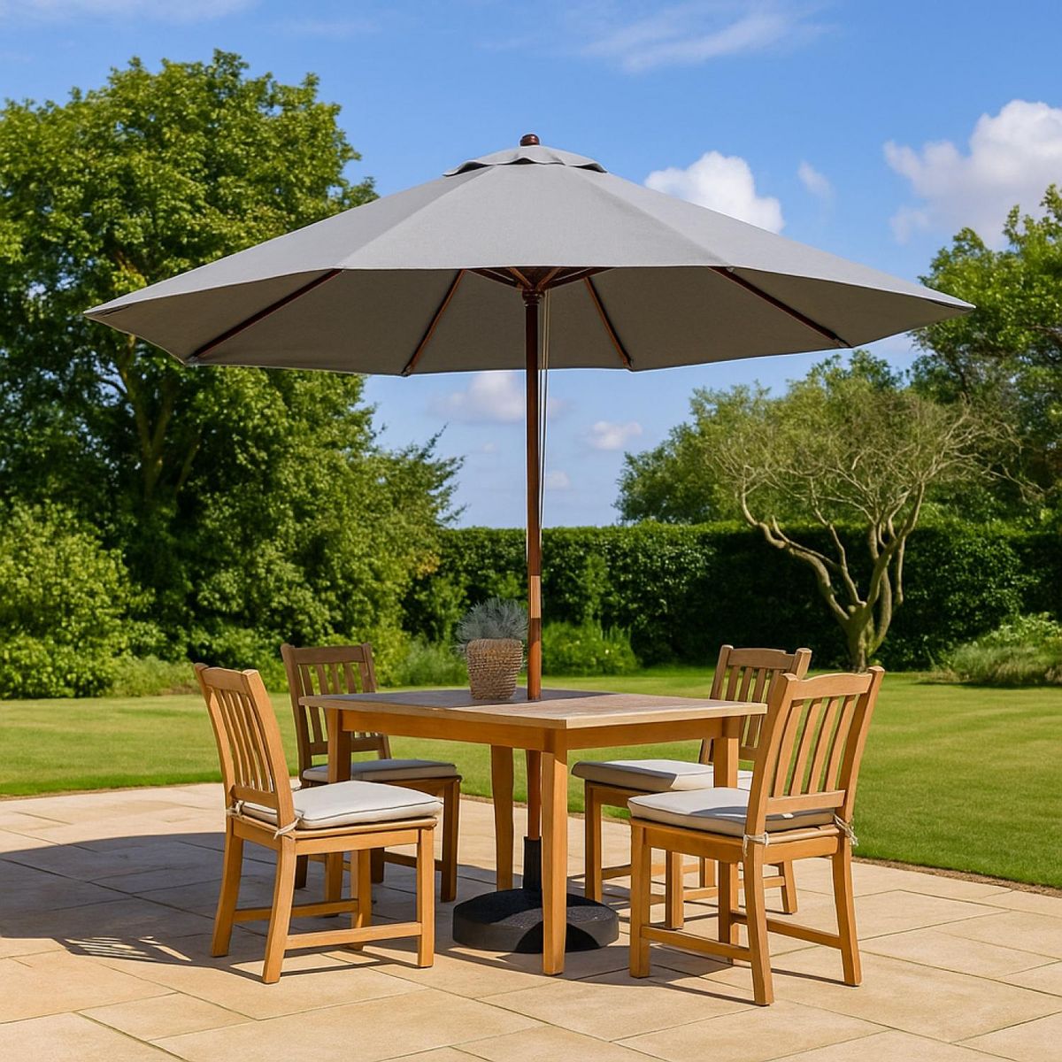 CONCEPT USINE Parasol en bois inclinable rond toile grise CANCUN