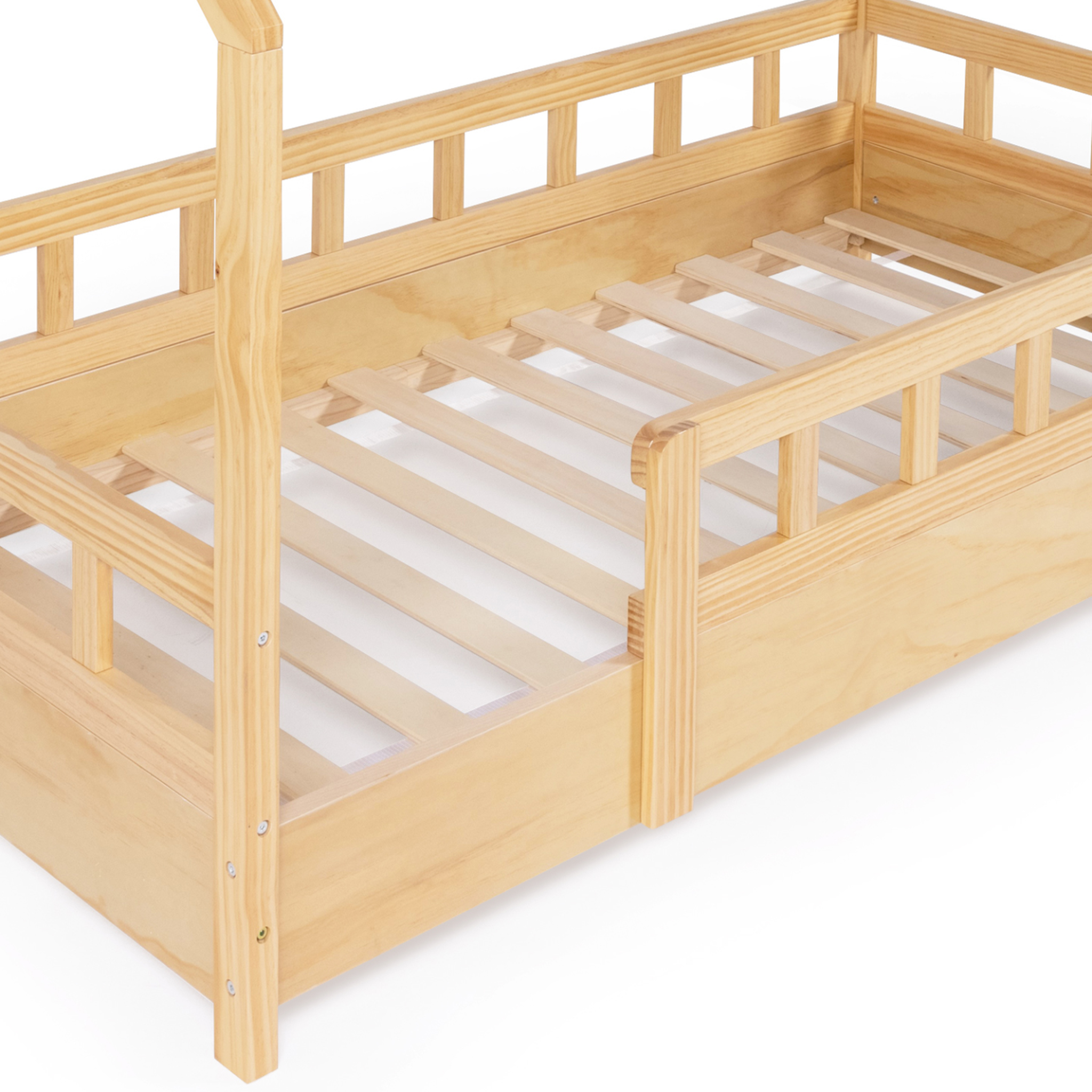 Voir la diapositive 3 : ID MARKET Lit cabane enfant 80 x 160 cm neree bois avec sommier et barrières