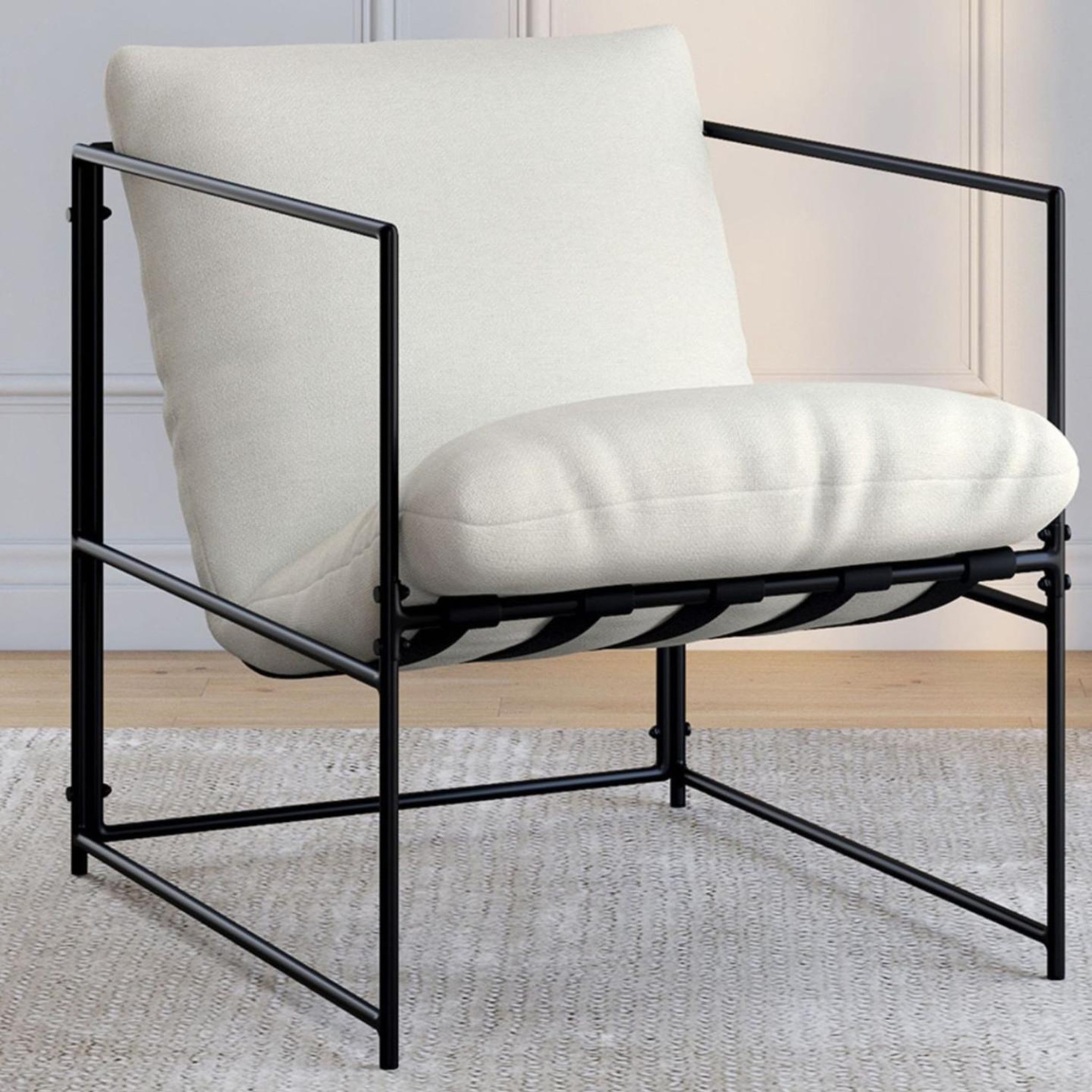 Voir la diapositive 2 : ID MARKET Fauteuil rembourré ulysse structure métal et coussin blanc