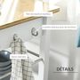Voir la diapositive 4 : HOMCOM Desserte de cuisine multi-rangements - dim. 73L x 50l x 91H cm - poignées métal MDF blanc plateau bois bambou verni
