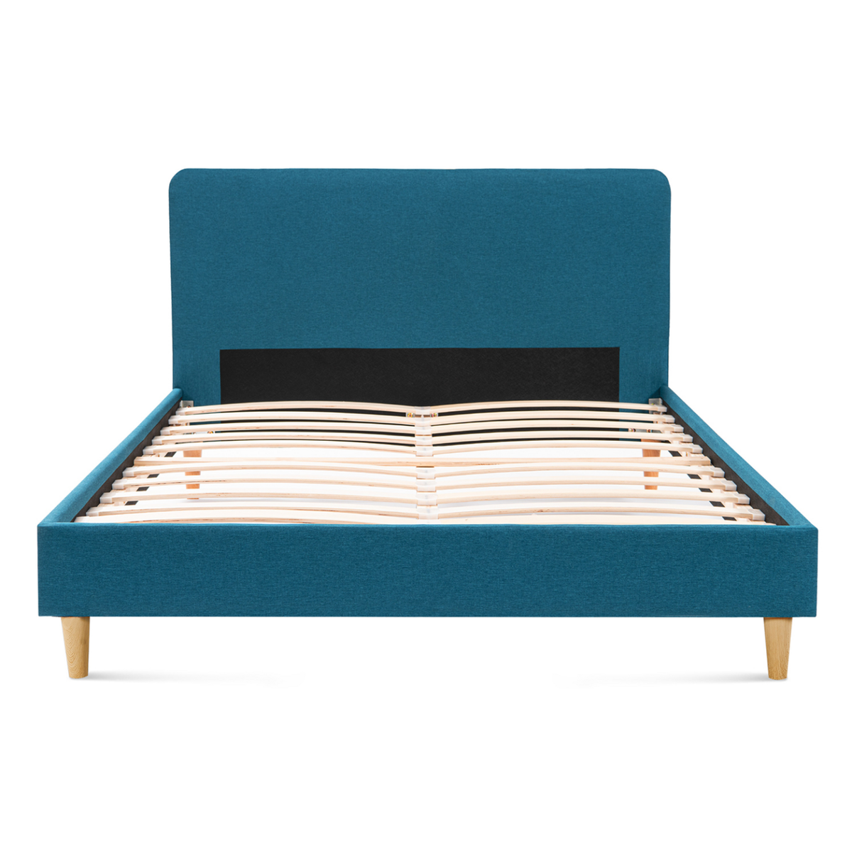 ID MARKET Lit double scandinave BALTA avec tête de lit et sommier 140 x 190 cm tissu bleu canard