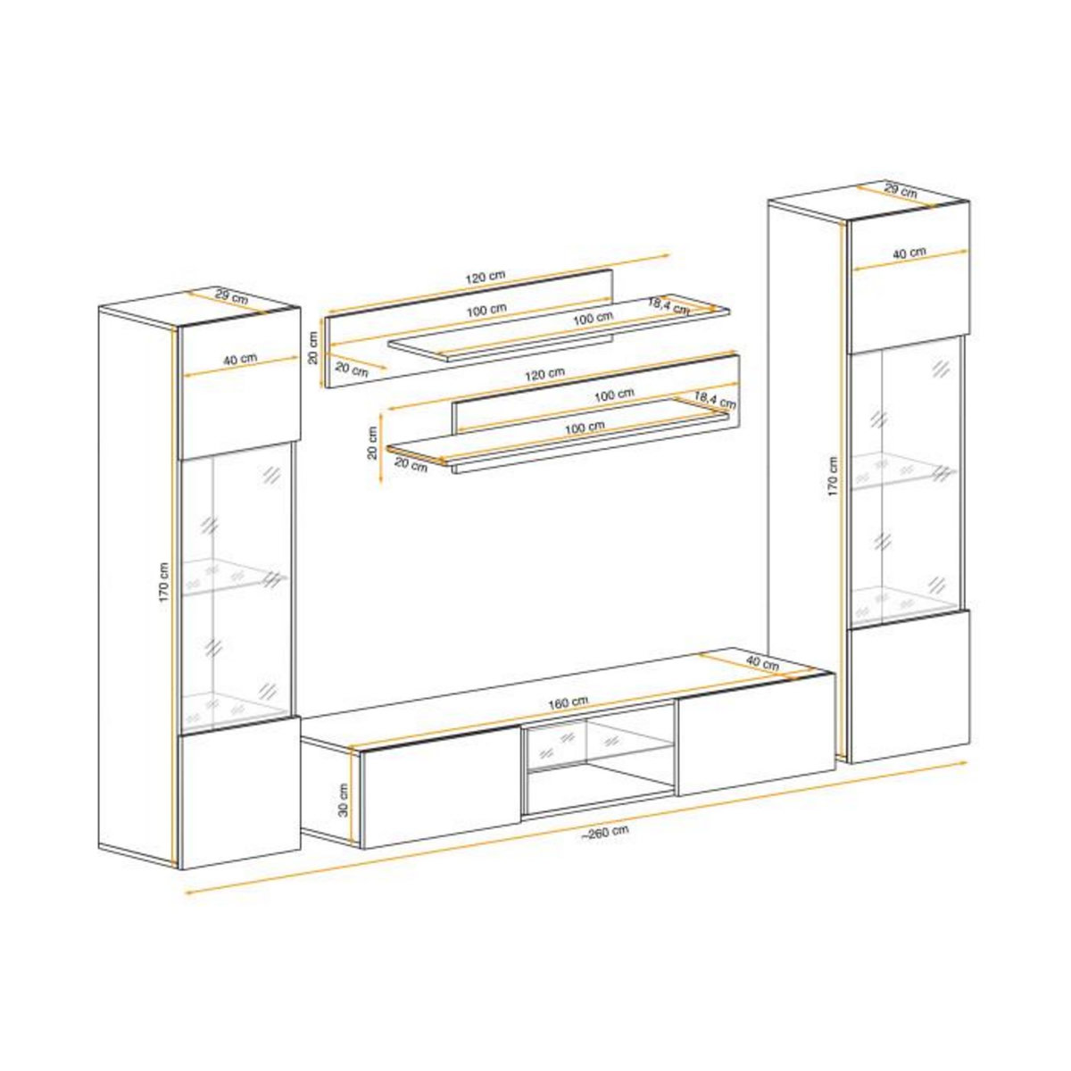 Paris Prix Meuble TV Mural Design  Fly XXX  260cm Noir & Blanc