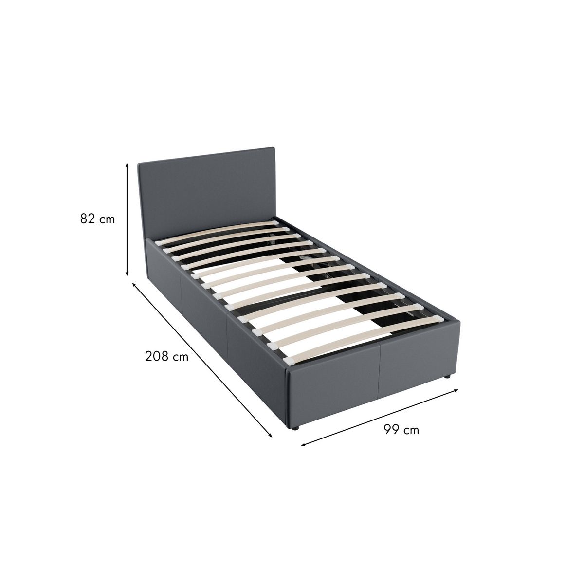 Lit coffre 90x190cm sommier inclus avec tête de lit WILLOW