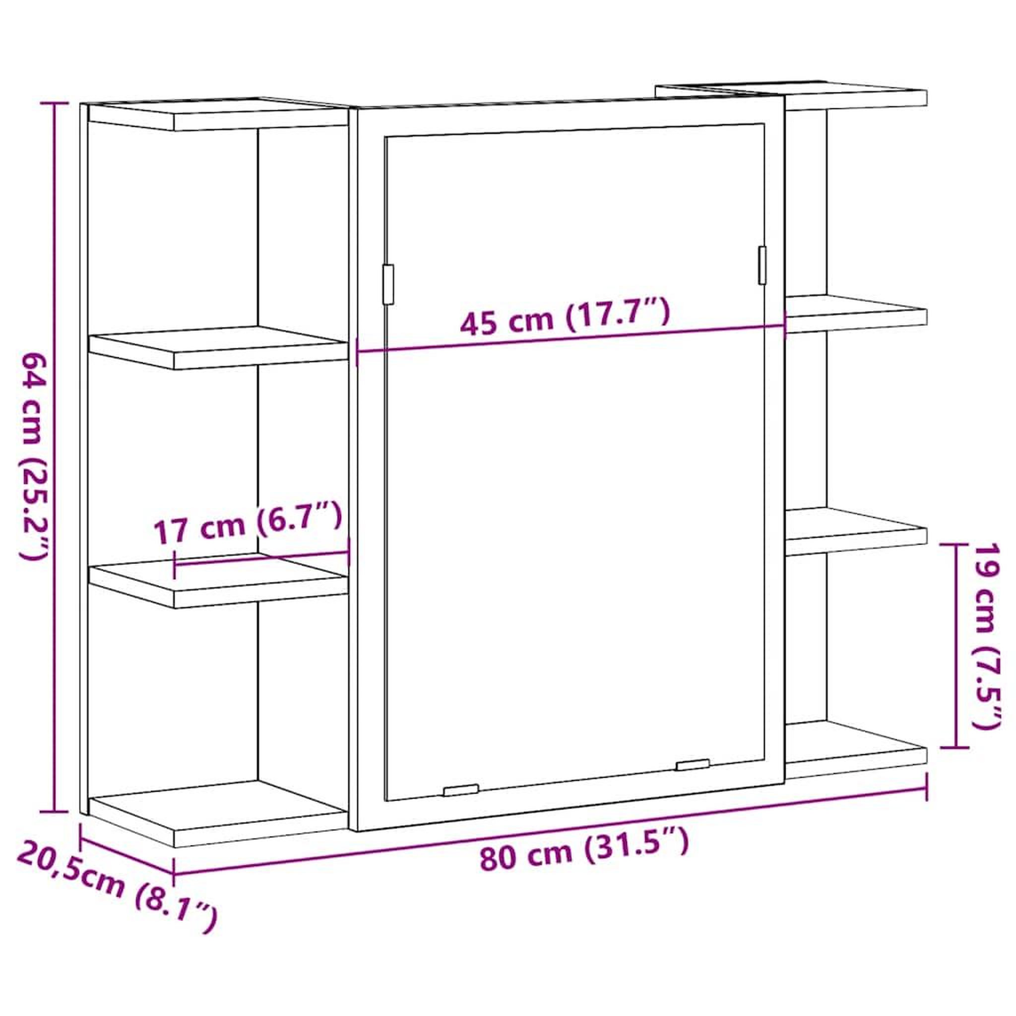 Voir la diapositive 6 : VIDAXL Armoire a miroir de salle de bain chene artisanal 80x20,5x64 cm