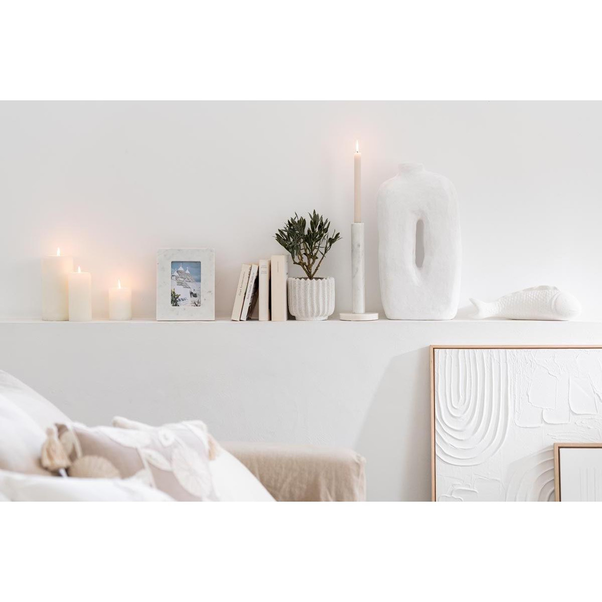 Voir la diapositive 4 : J-LINE Lot de 3 bougeoirs en marbre  bali  40cm blanc