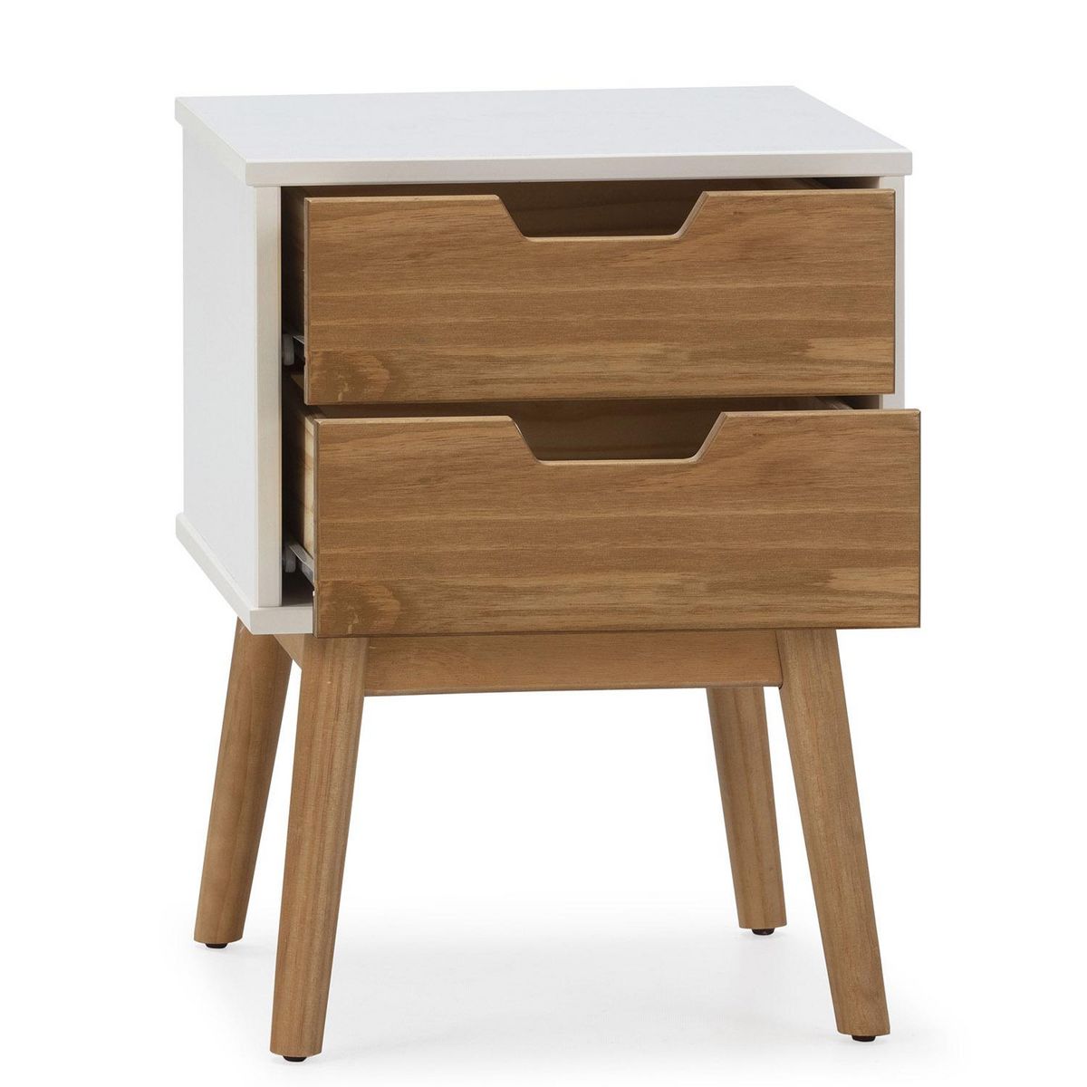 VS VENTA-STOCK Table de chevet Baku 2 tiroirs blanc/bois, bois de pin massif